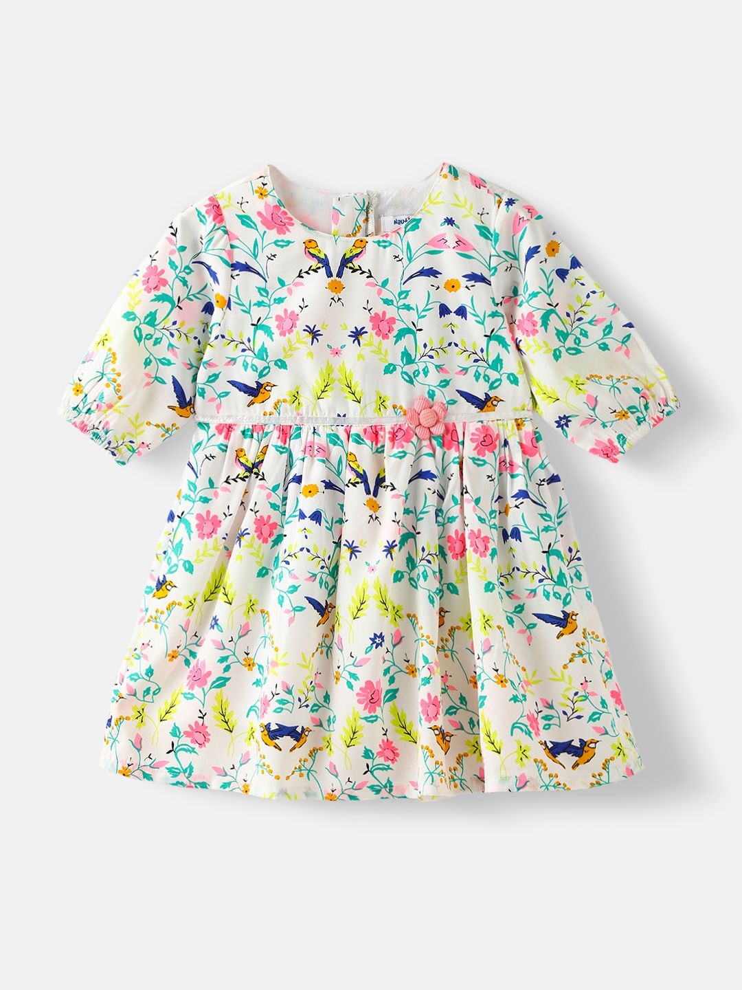 

Nauti Nati Girls Floral Printed Knee Length Dress, White