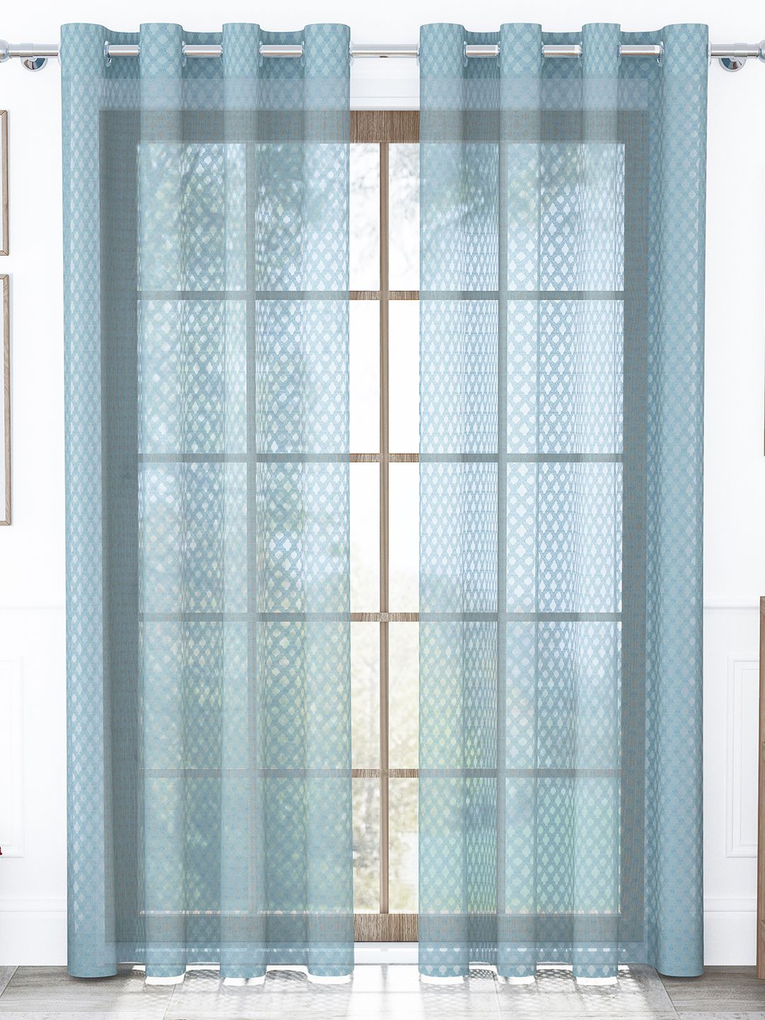

Story@home Serene Blue 2 Pieces Abstract Printed Sheer Door Curtains