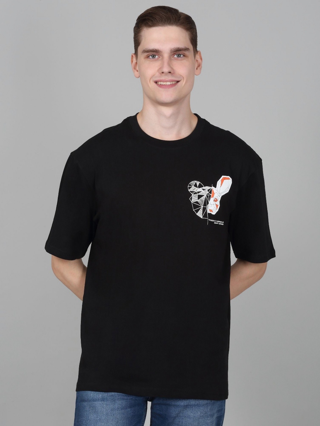 

Cantabil Men Graphic Printed Round Neck Cotton T-shirt, Black
