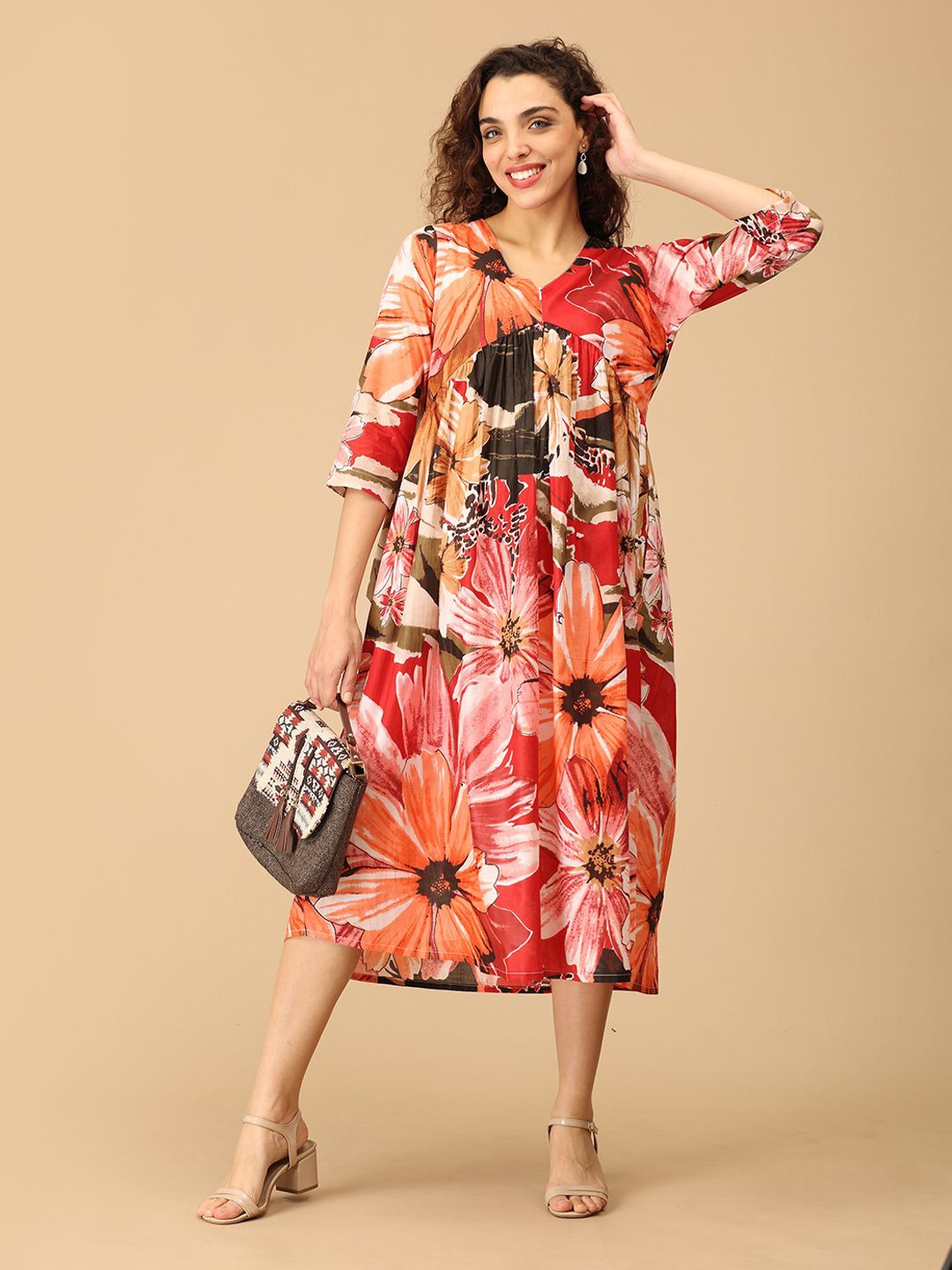 

The Mom Store Women Maternity Fit & Flare Midi Dress, Multi