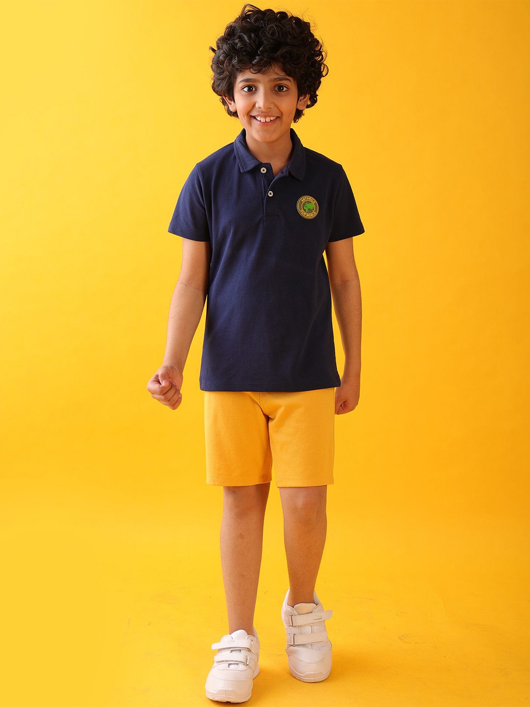 

Anthrilo Boys Printed Polo Collar Pure Cotton T-shirt With Shorts, Navy blue