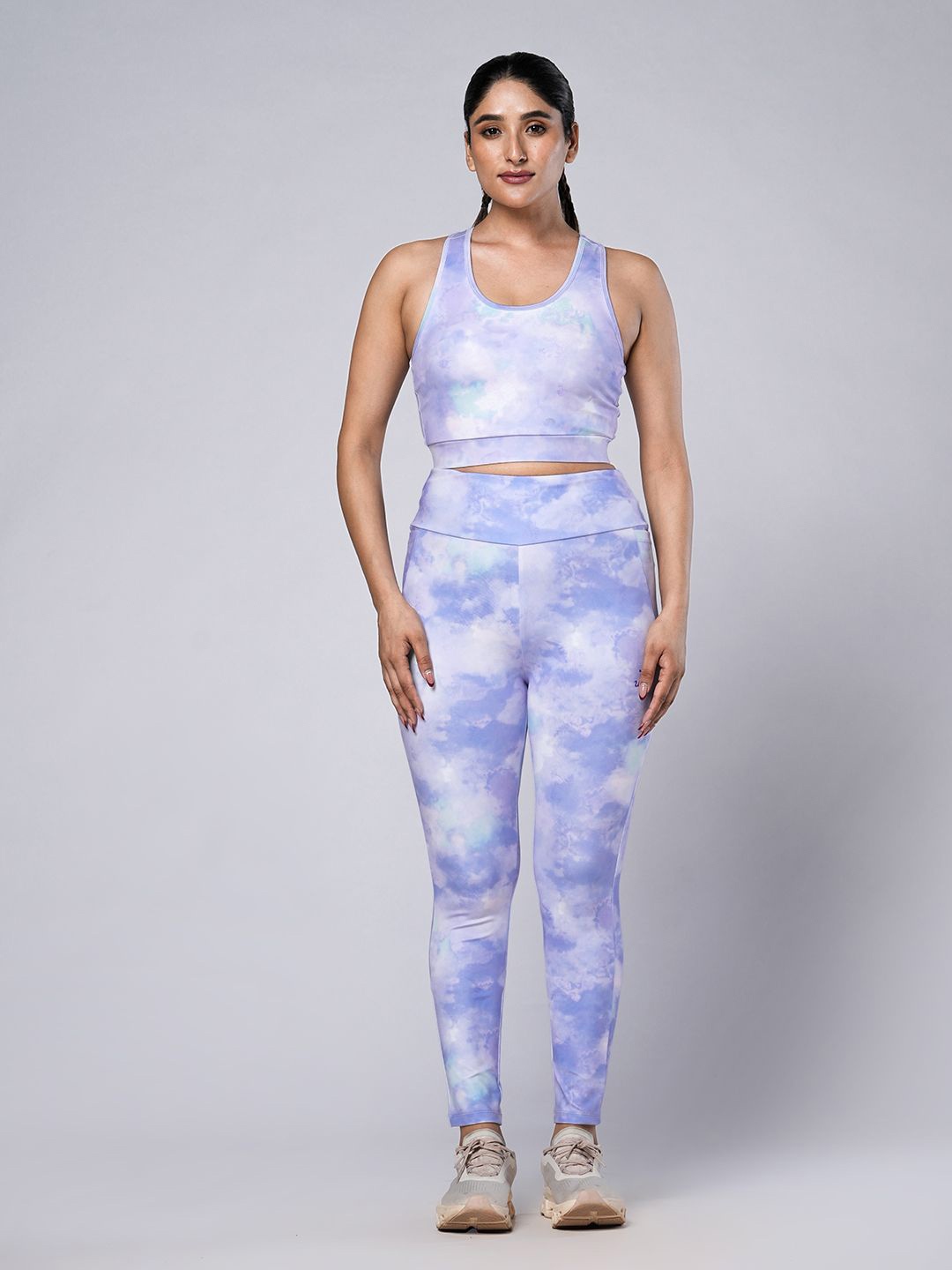 

UMILDO Printed Bra With Tights Co-Ords, Purple