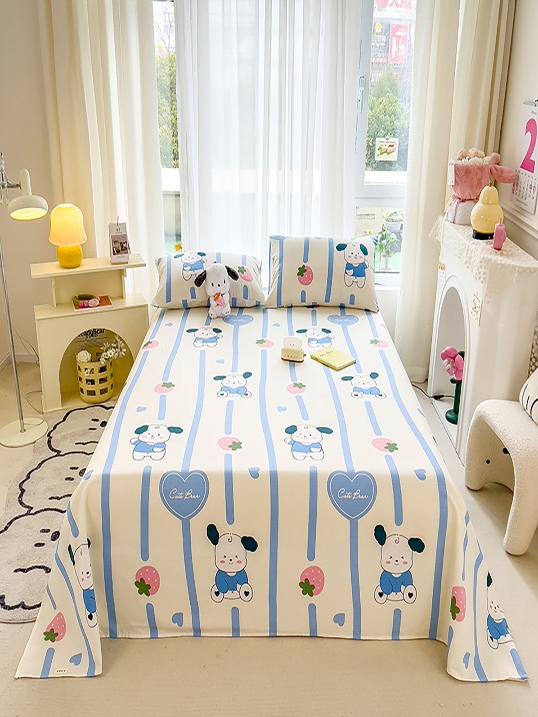 

JC HOME Cream & Blue Abstract Printed 140 TC King Size Bedsheet Set