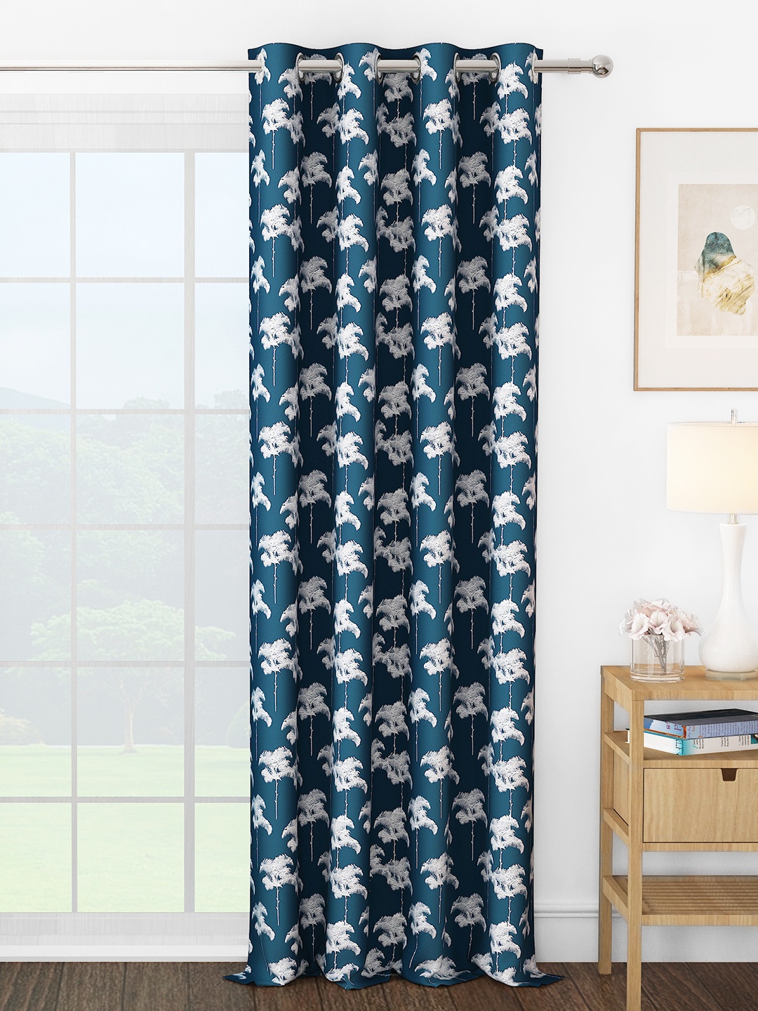 

Story@home Navy Blue & White Floral Room Darkening Long Door Curtain