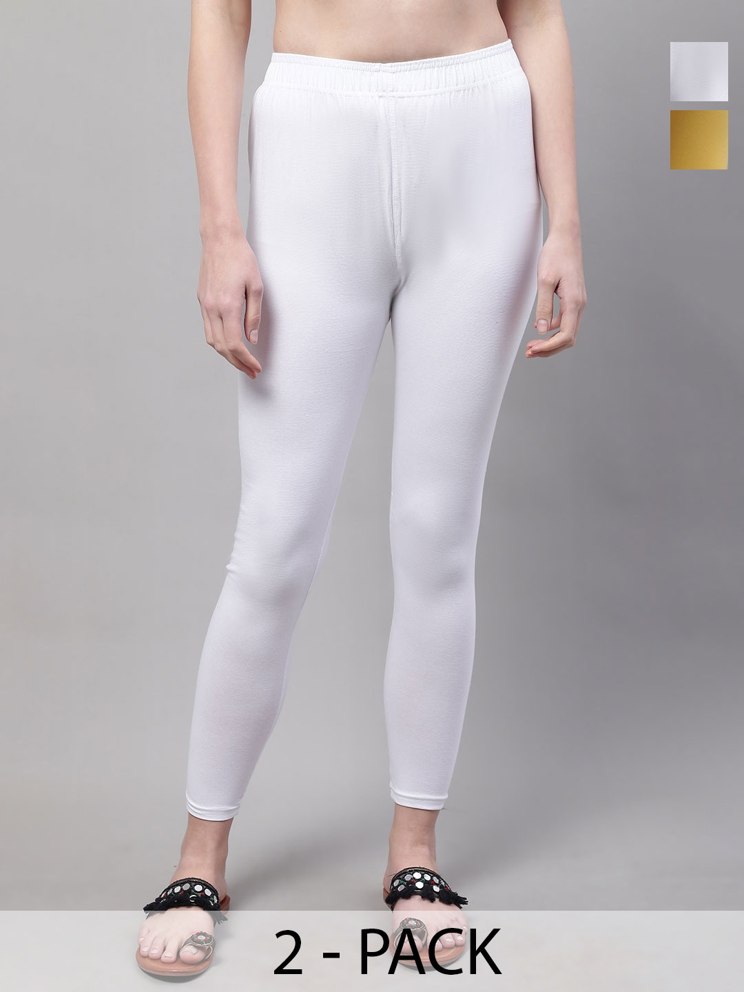 

Valles365 by S.C. Pack Of 2 Cotton Mid-Rise Ankle-Length Leggings, White