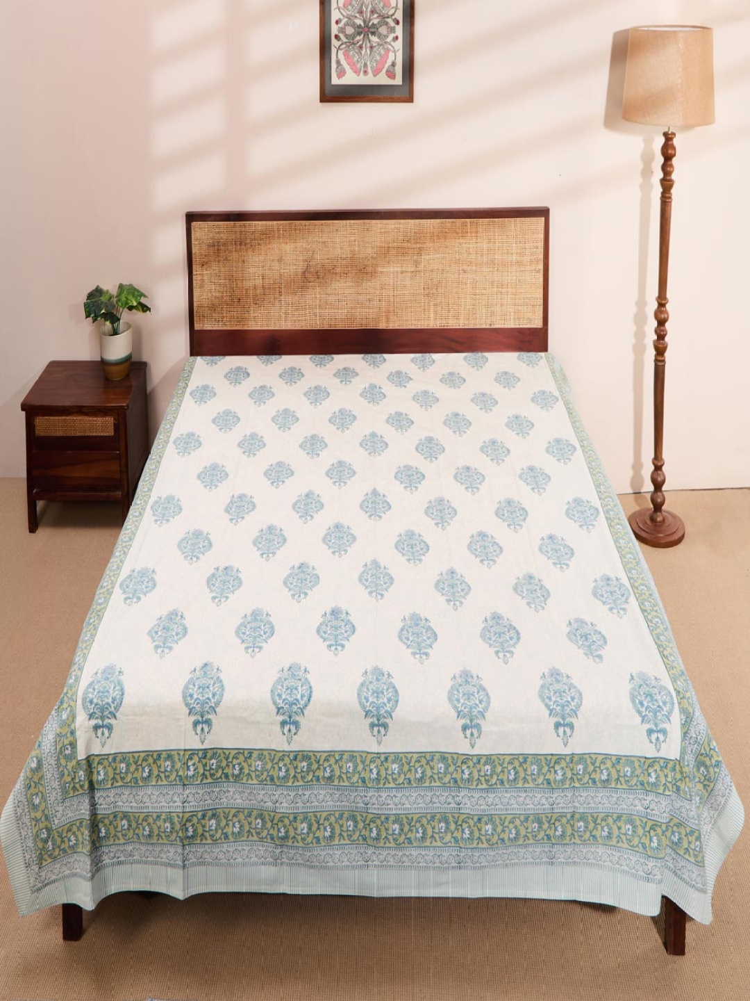 

Fabindia Teal Blue Printed Cotton Double King Bed Cover