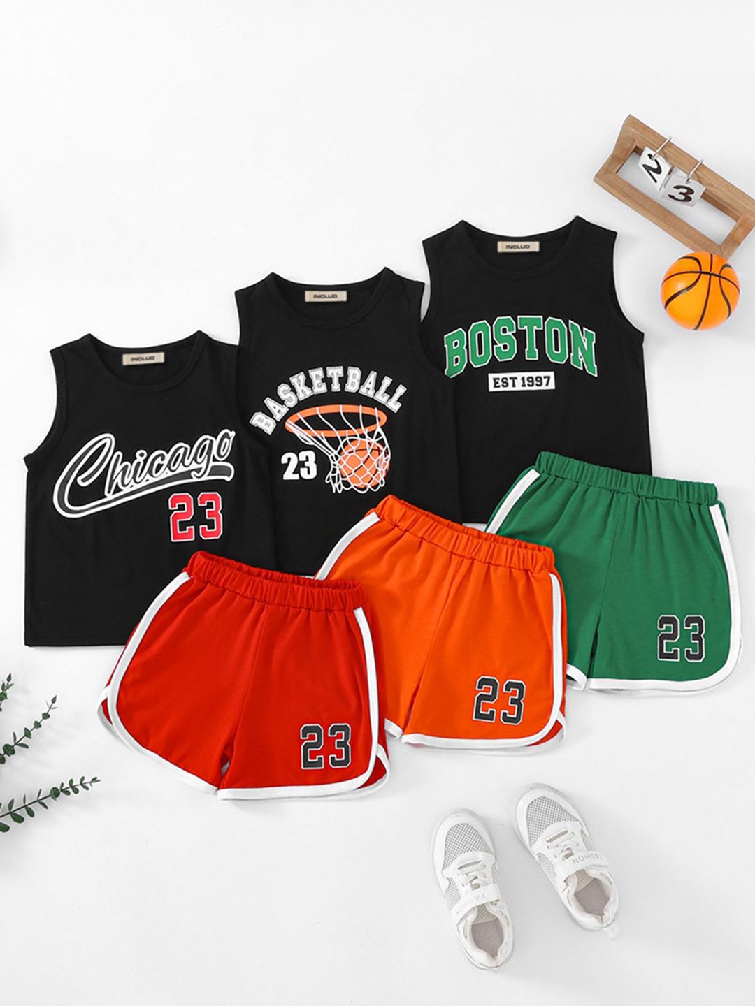 

INCLUD Pack Of 3 Boys Printed T-shirt With Shorts, Black