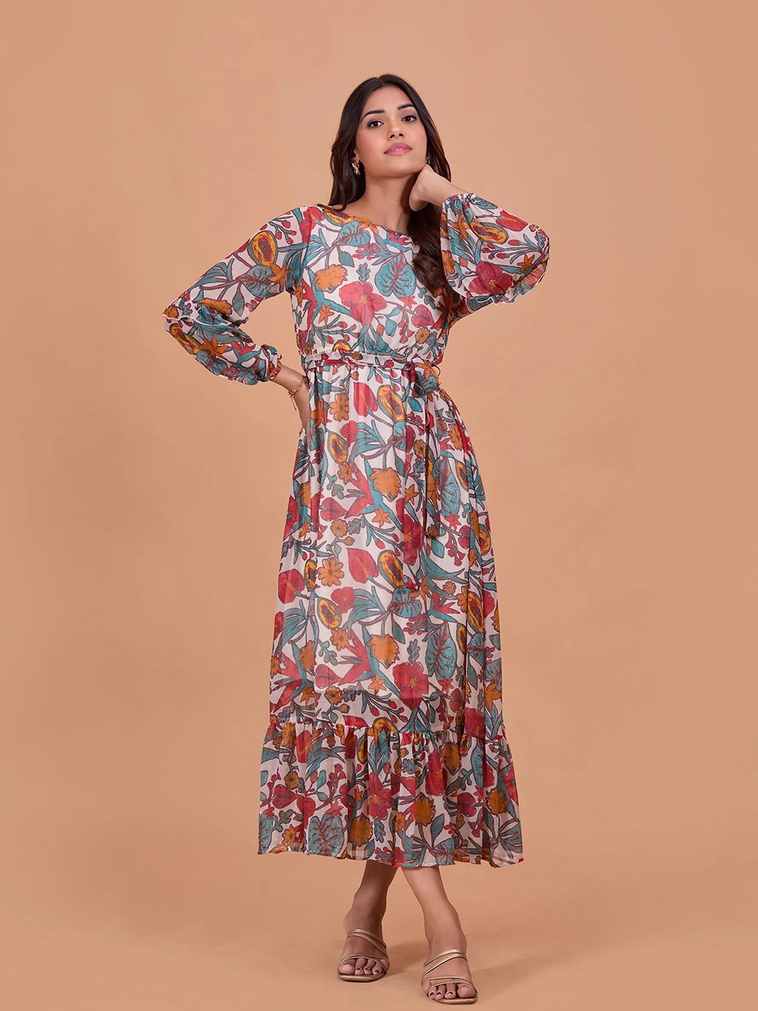 

all about you Women Floral Printed Boat Neck Fit & Flare Midi Dress, White