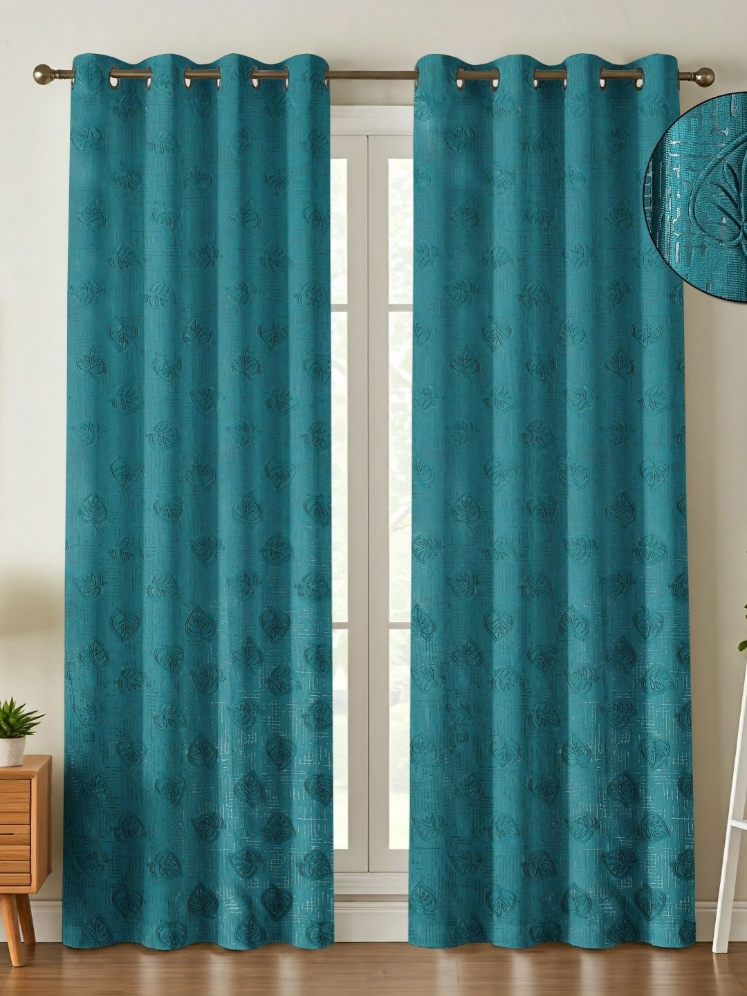

Galaxy Home Decor Blue Set of 2 Floral Room Darkening Long Door Curtain