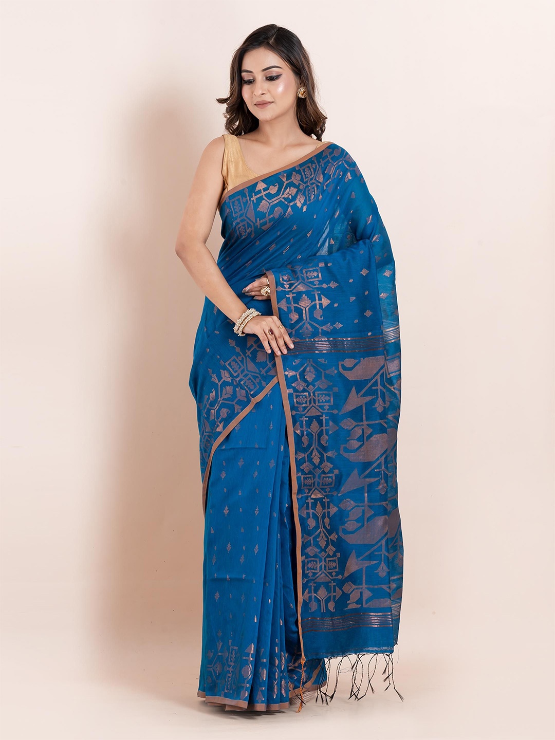 

PUKU Woven Design Pure Cotton Saree, Blue