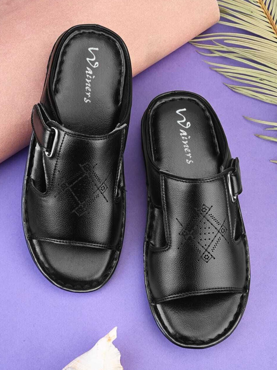 

WAINERS Men PU Comfort Sandals, Black