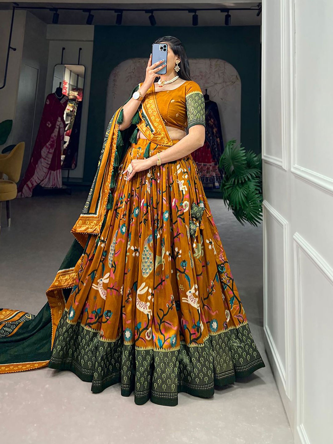 

RADHVI BIZ Printed Ready to Wear Lehenga & Semi-Stitched Blouse With Dupatta, Yellow