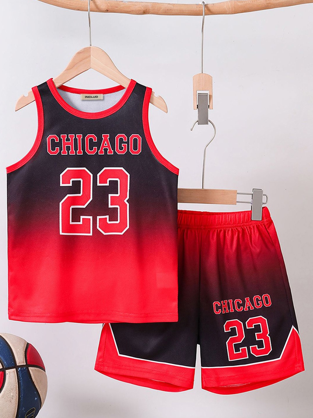 

INCLUD Boys Chicago Print Sleeveless T-Shirt With Shorts, Red