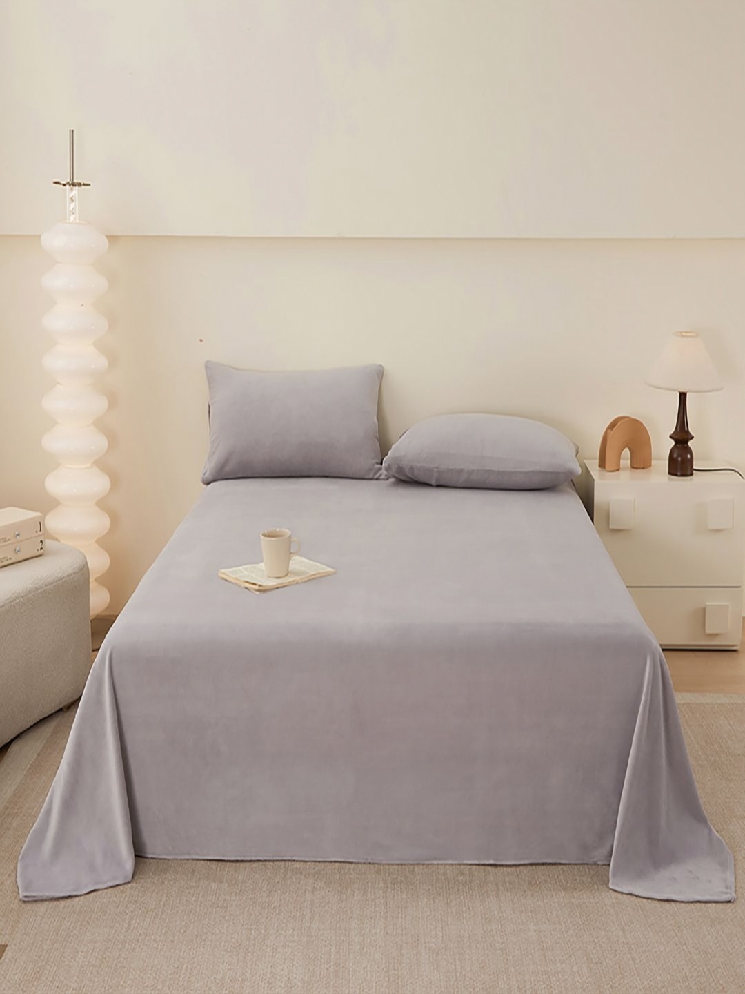 

JC HOME Grey Melange Solid Cotton 140 TC Single Bedsheet Set 2.43m x 2.64m