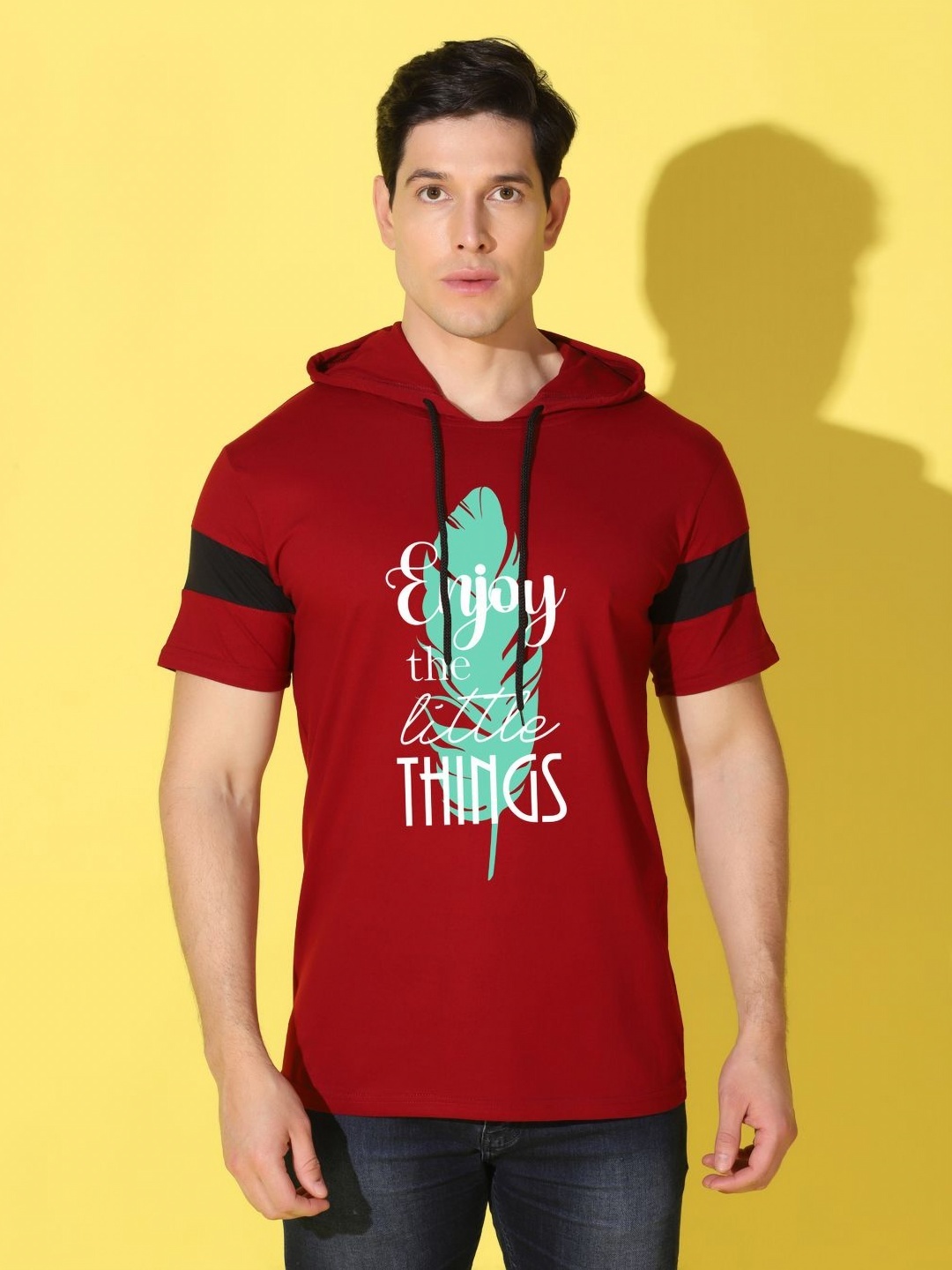 

WOOSTRO Men Typography Printed Round Neck Cotton Slim Fit T-shirt, Maroon