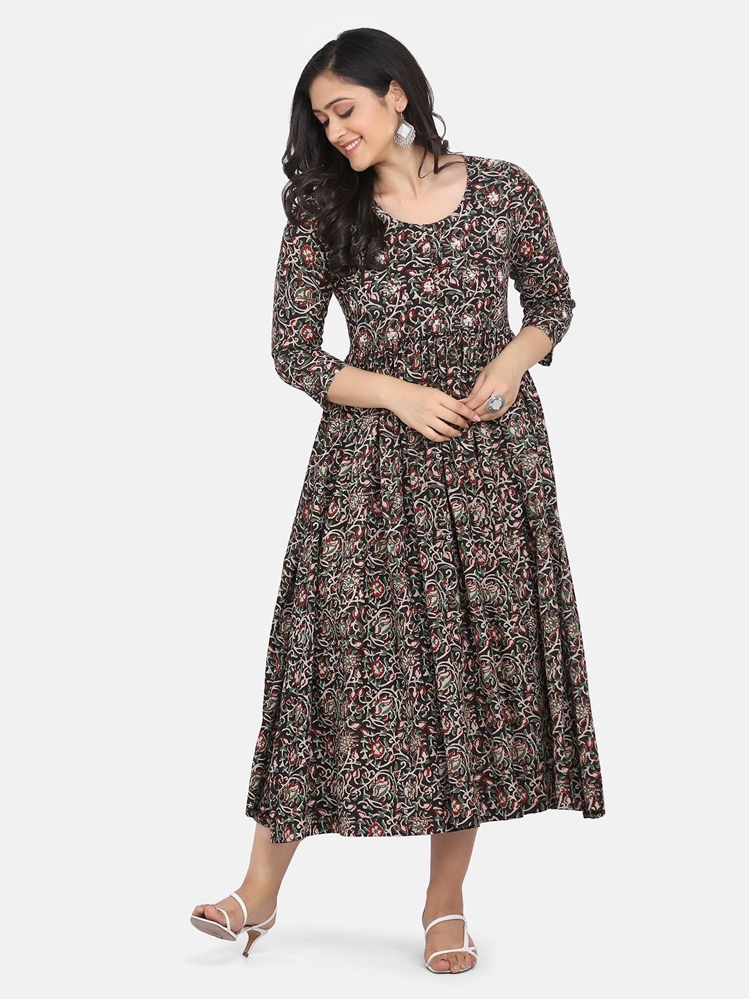 

KALINI Women Floral Printed Fit & Flare Maxi Dress, Black