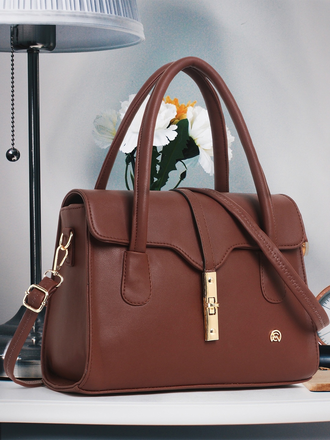 

Martucci Structured Shoulder Bag with Applique, Brown