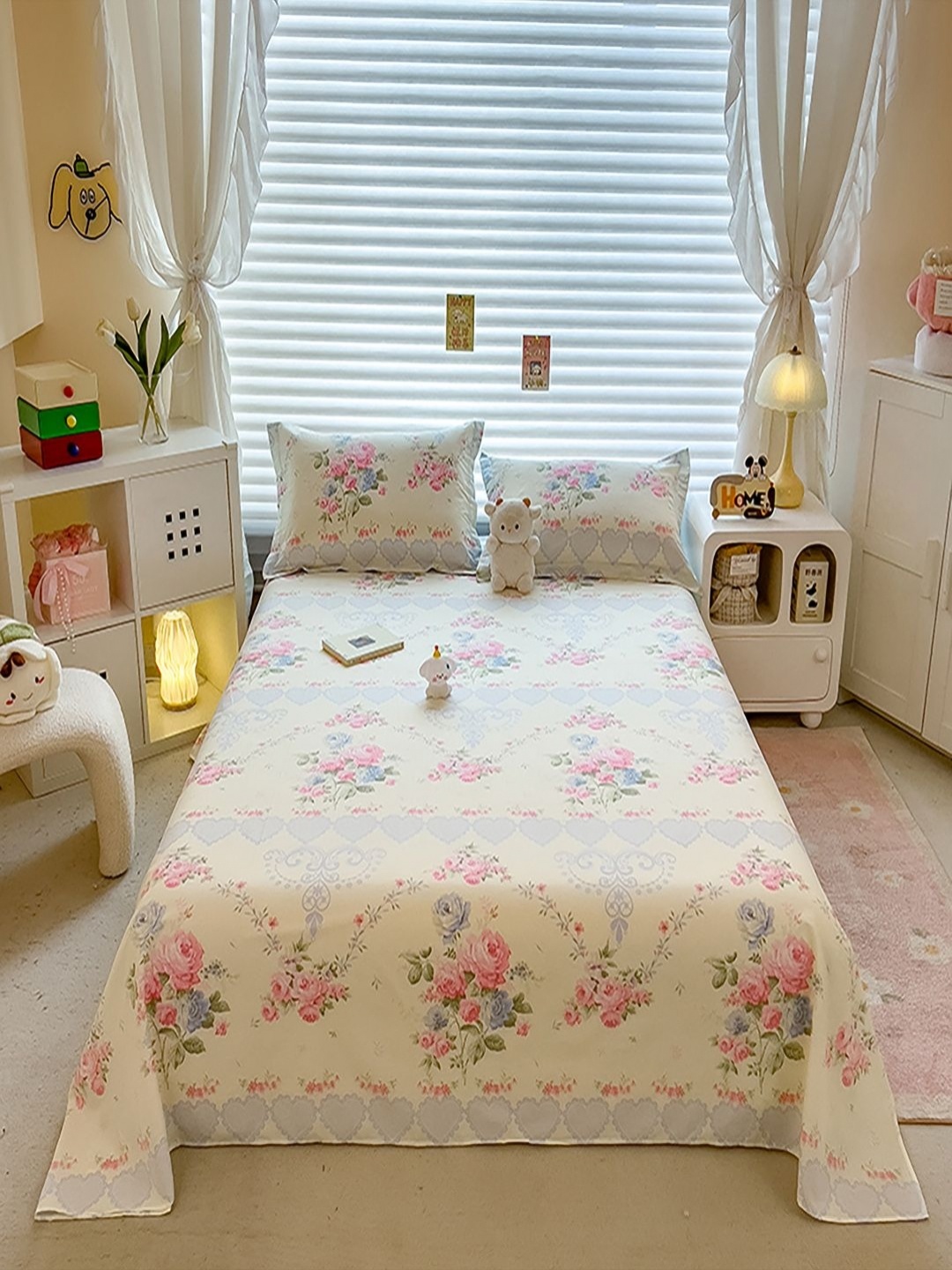 

JC HOME Cream & Pink Floral Printed Pure Cotton 220 TC Single Bedsheet Set 1.6 m x 2.30 m