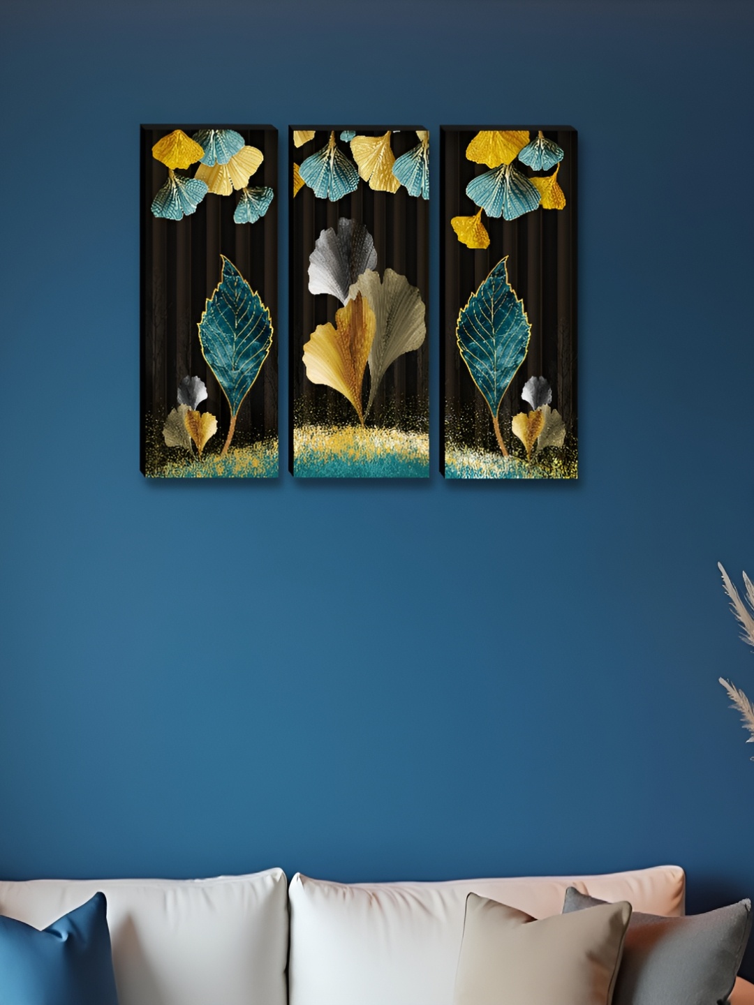 

Myntra Elegant Homes Black & Blue 3 Pieces Leafs & Flowers Printed Wooden Wall Paintings