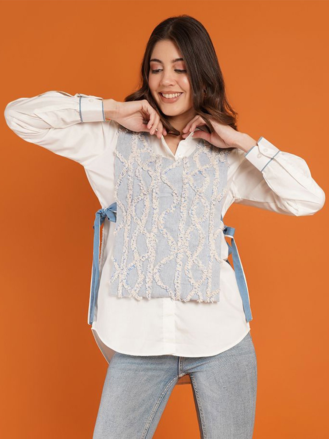 

Kalaloom Women Classic Fit Spread Collar Solid Cotton Casual Shirt, White