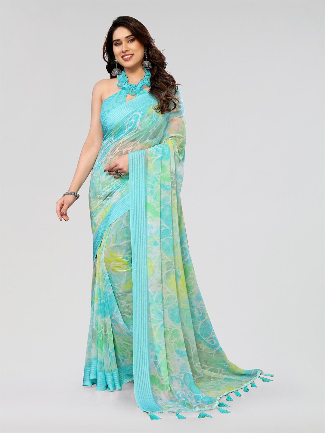 

Civamee Paisley Printed Saree, Turquoise blue