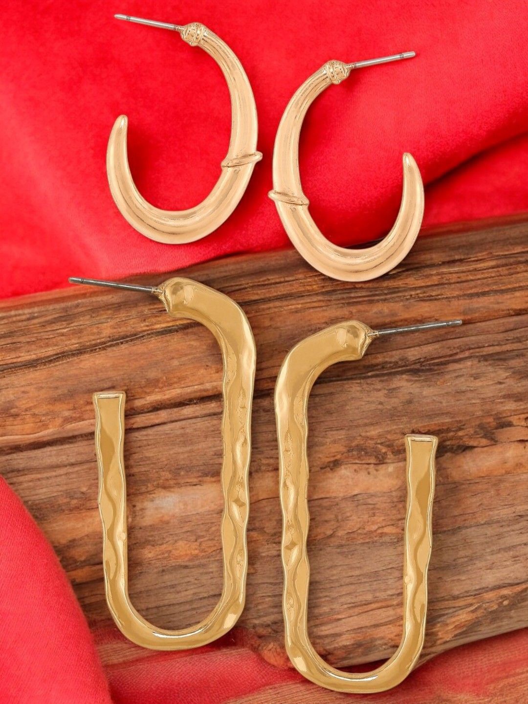 

DressBerry Set Of 2 Geometric Shaped Half Hoop Earrings, Gold