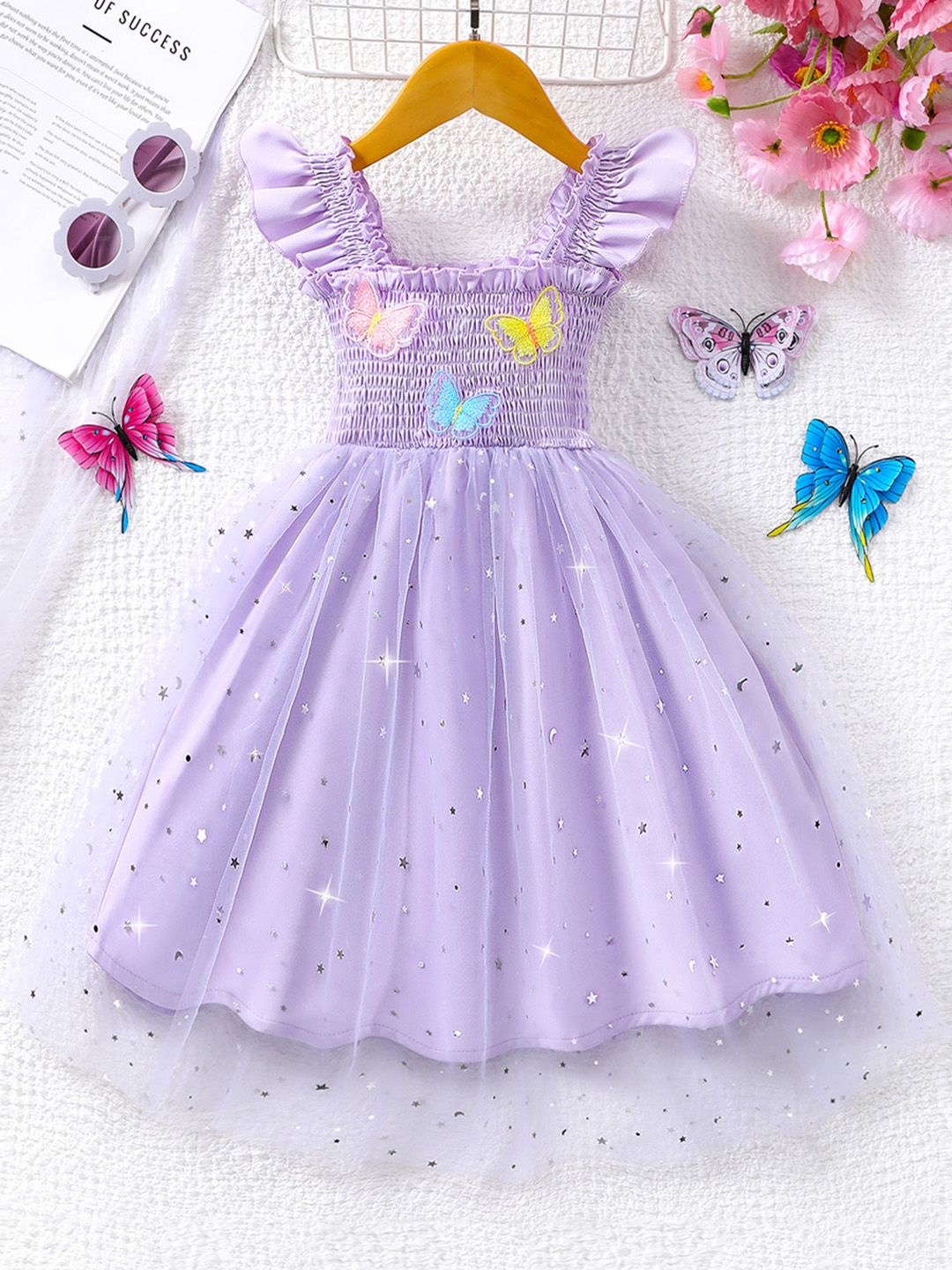 

INCLUD Star Print Shoulder Straps Fit & Flare Dress, Purple