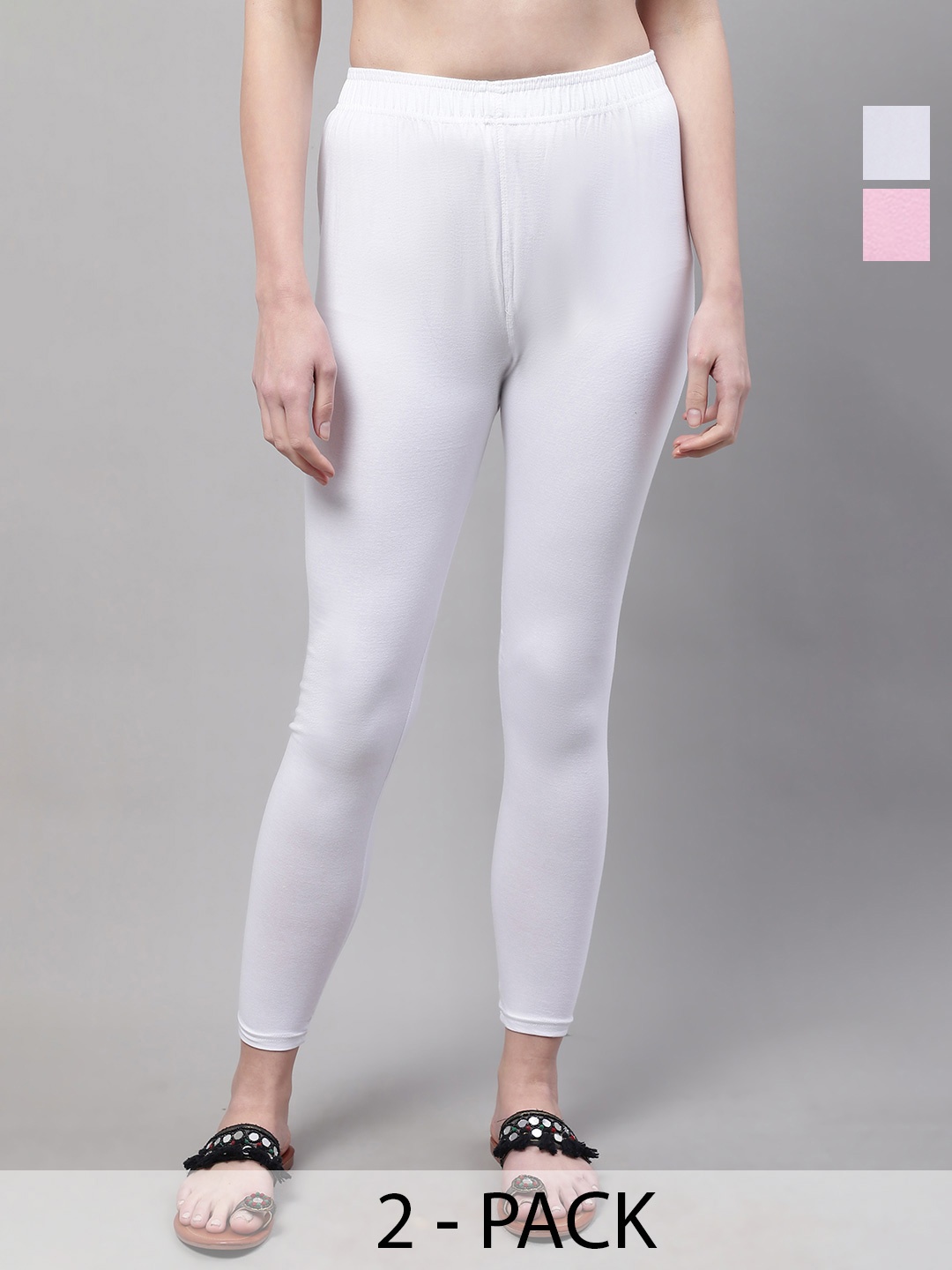 

Valles365 by S.C. Women Pack Of 2 Cotton Mid-Rise Ankle-Length Leggings, White