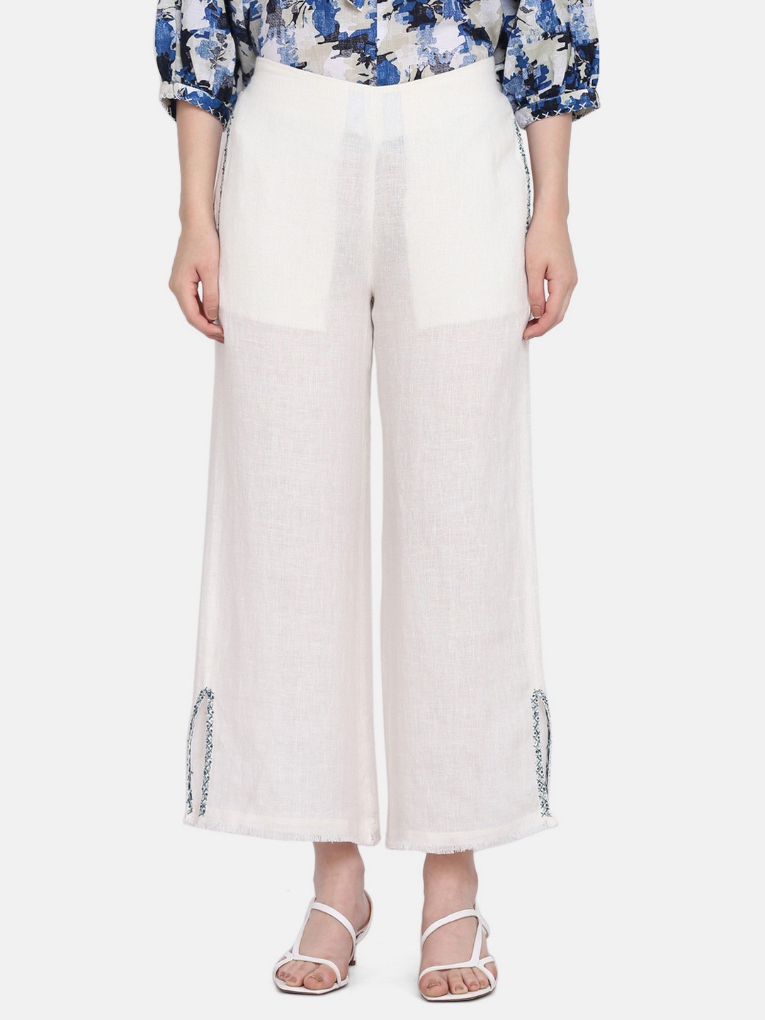 

ECO LEAS BY SHIPRA Women Embroidered Relaxed Straight Leg Trousers, White