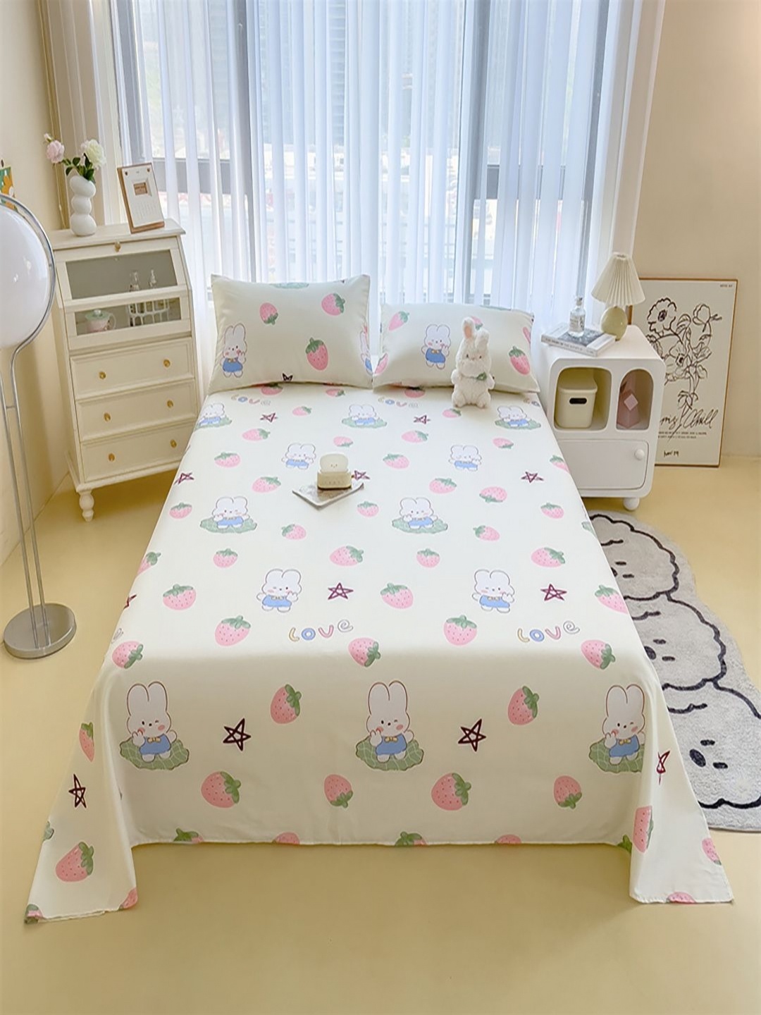 

JC HOME Beige & Pink Abstract Printed 220 TC Single Size Bedsheet Set