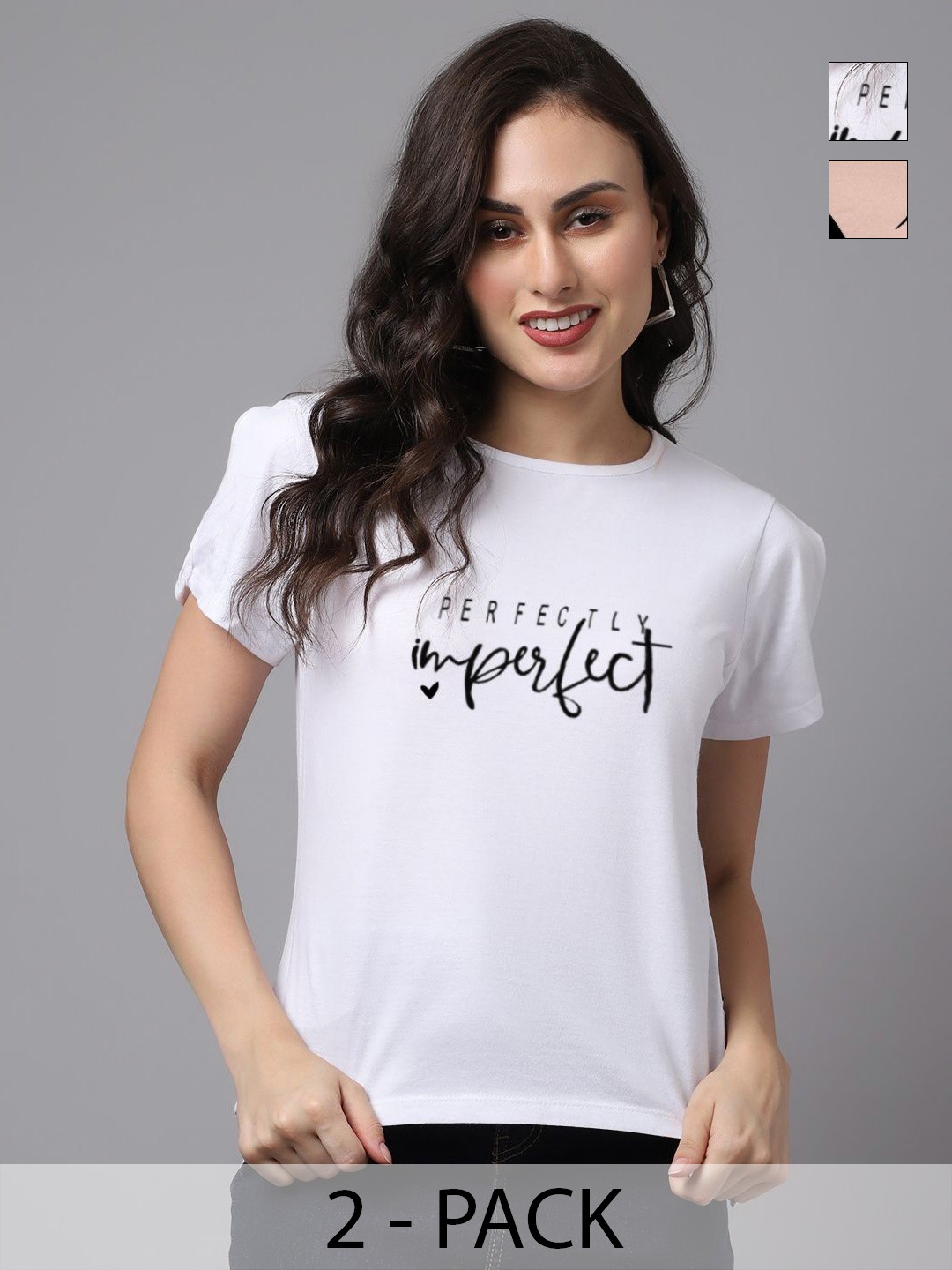 

Friskers Women Pack of 2 Graphic Printed Round Neck Cotton T-shirts, White