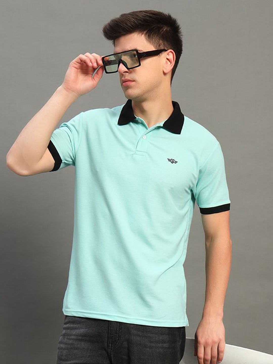 

GET GOLF Men Solid Polo Collar Cotton T-shirt, Sea green