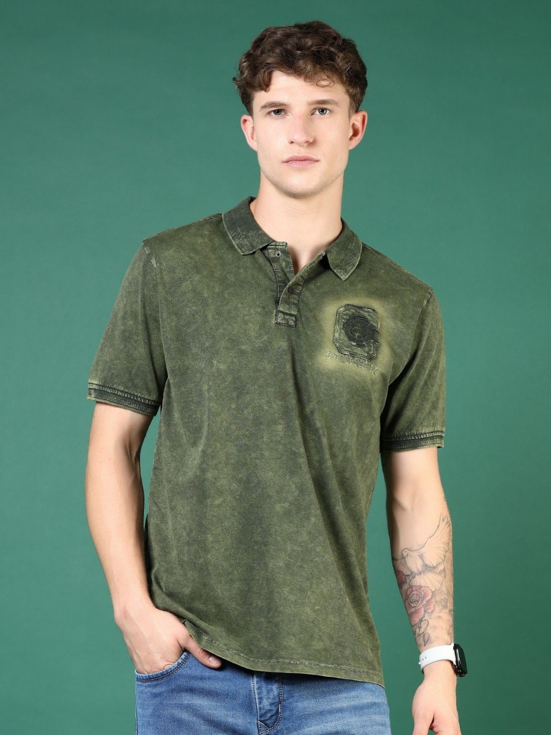 

V-Mart Men Solid Polo Collar Cotton T-shirt, Olive