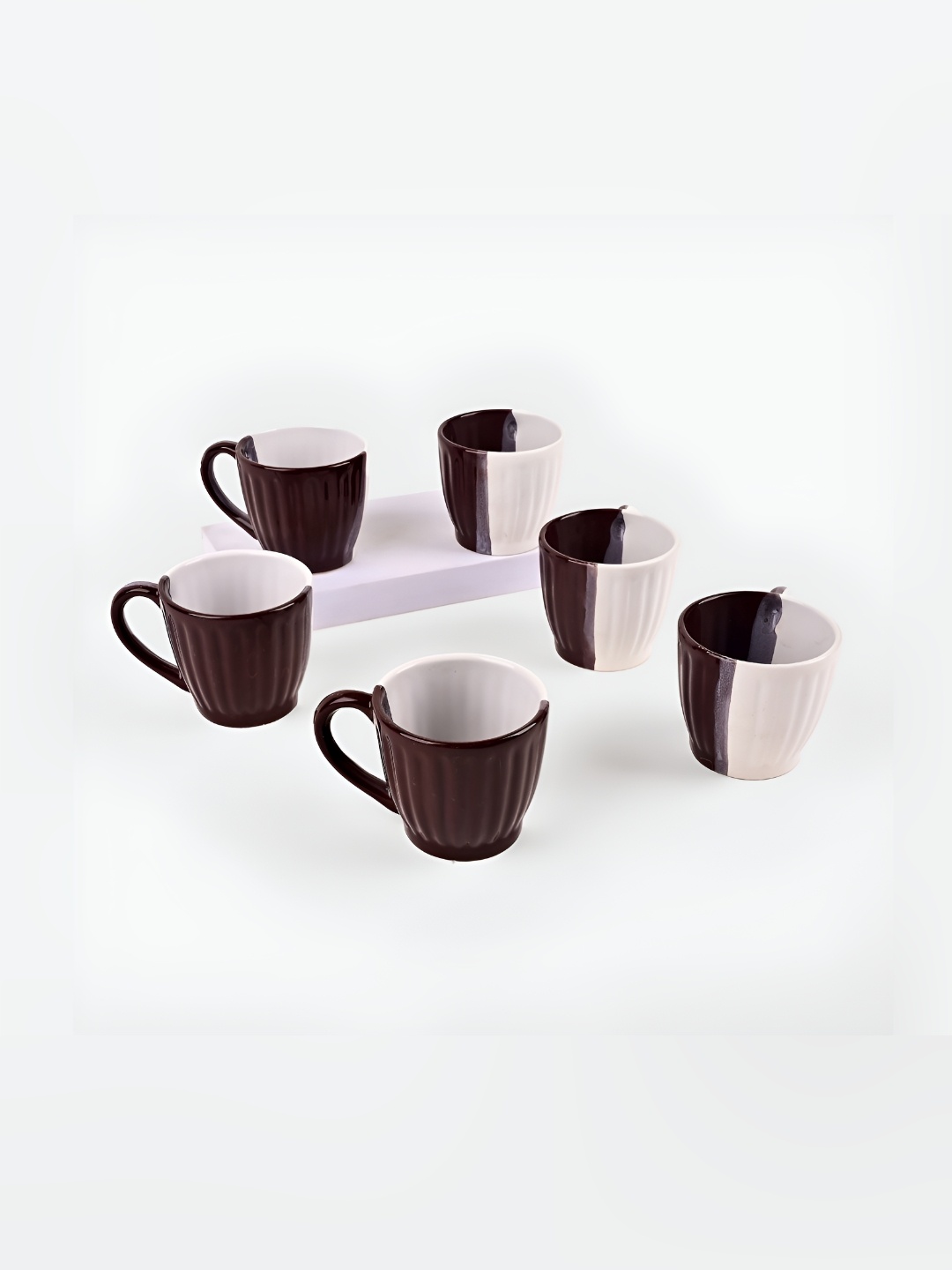 

Storepedia White & Brown 6 Pieces Textured Ceramic Matte Tea Cups