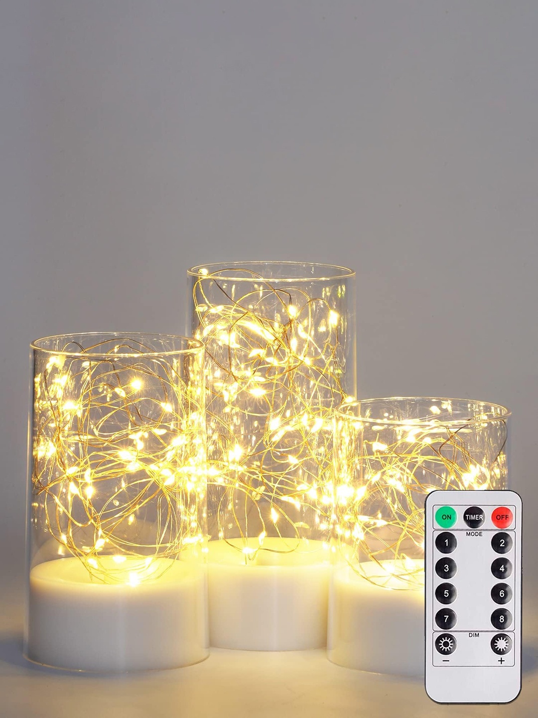 

XERGY Pack of 3 Acrylic Glass Battery Operated Flameless Led Candles, White