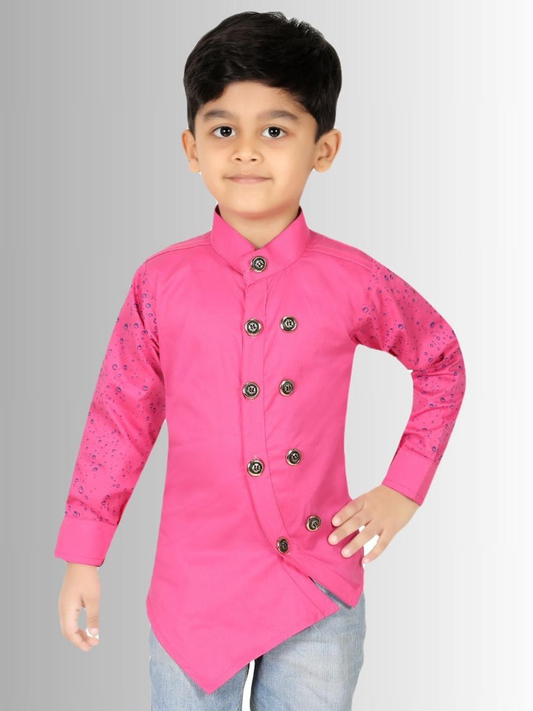 

BAESD Boys Classic Fit Band Collar Solid Cotton Casual Shirt, Pink
