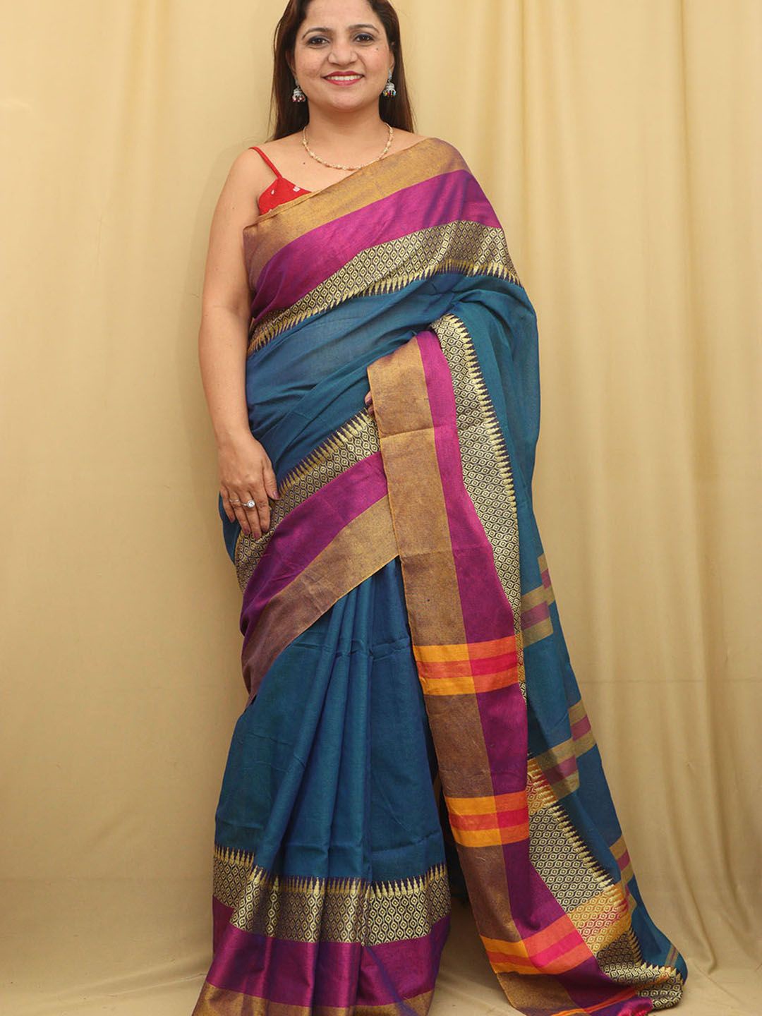 

Luxurionworld Solid Pure Cotton Saree, Blue