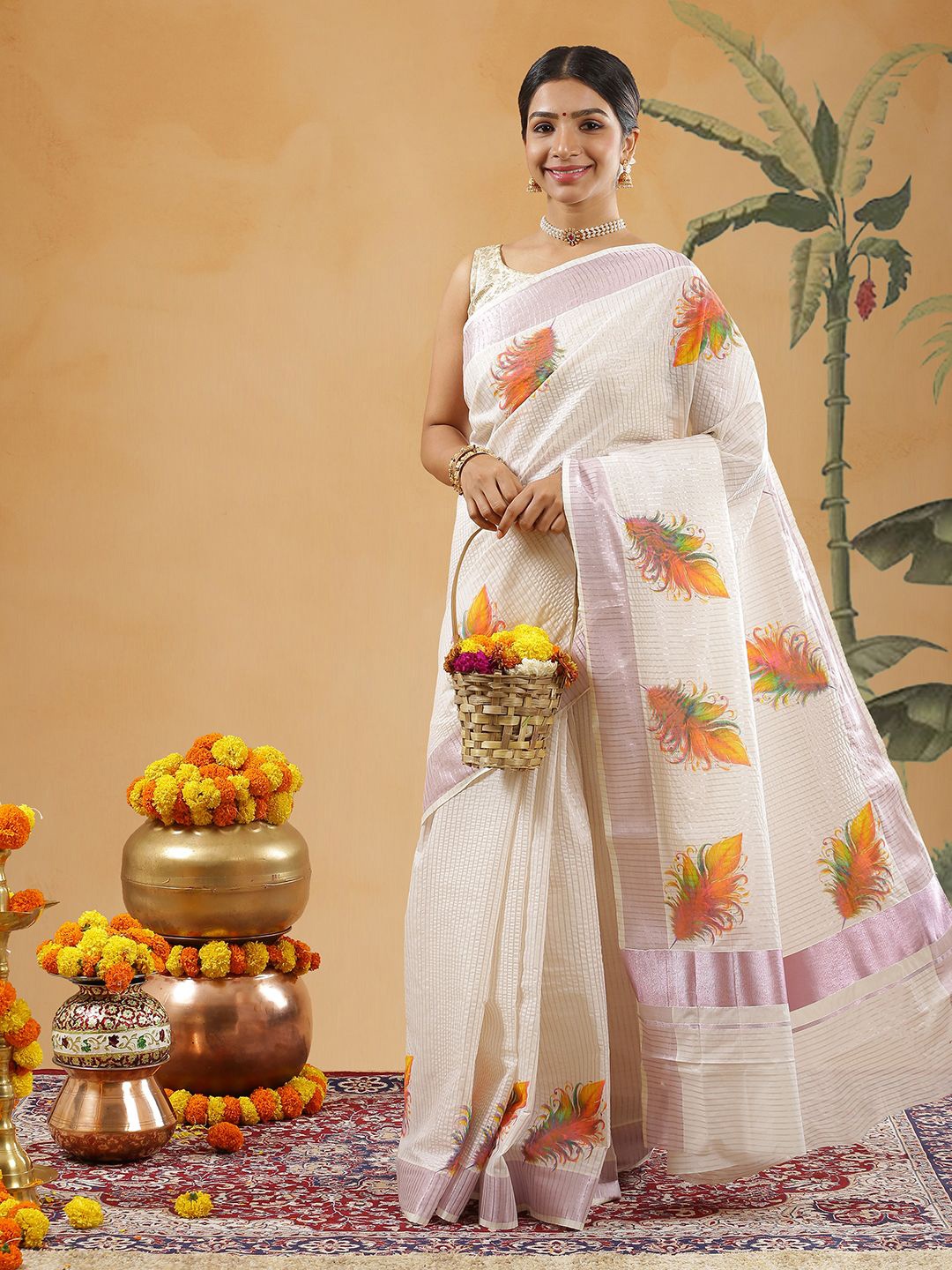 

Kalyan Silks Ethnic Motifs Zari Pure Cotton Kasavu Saree, Off white