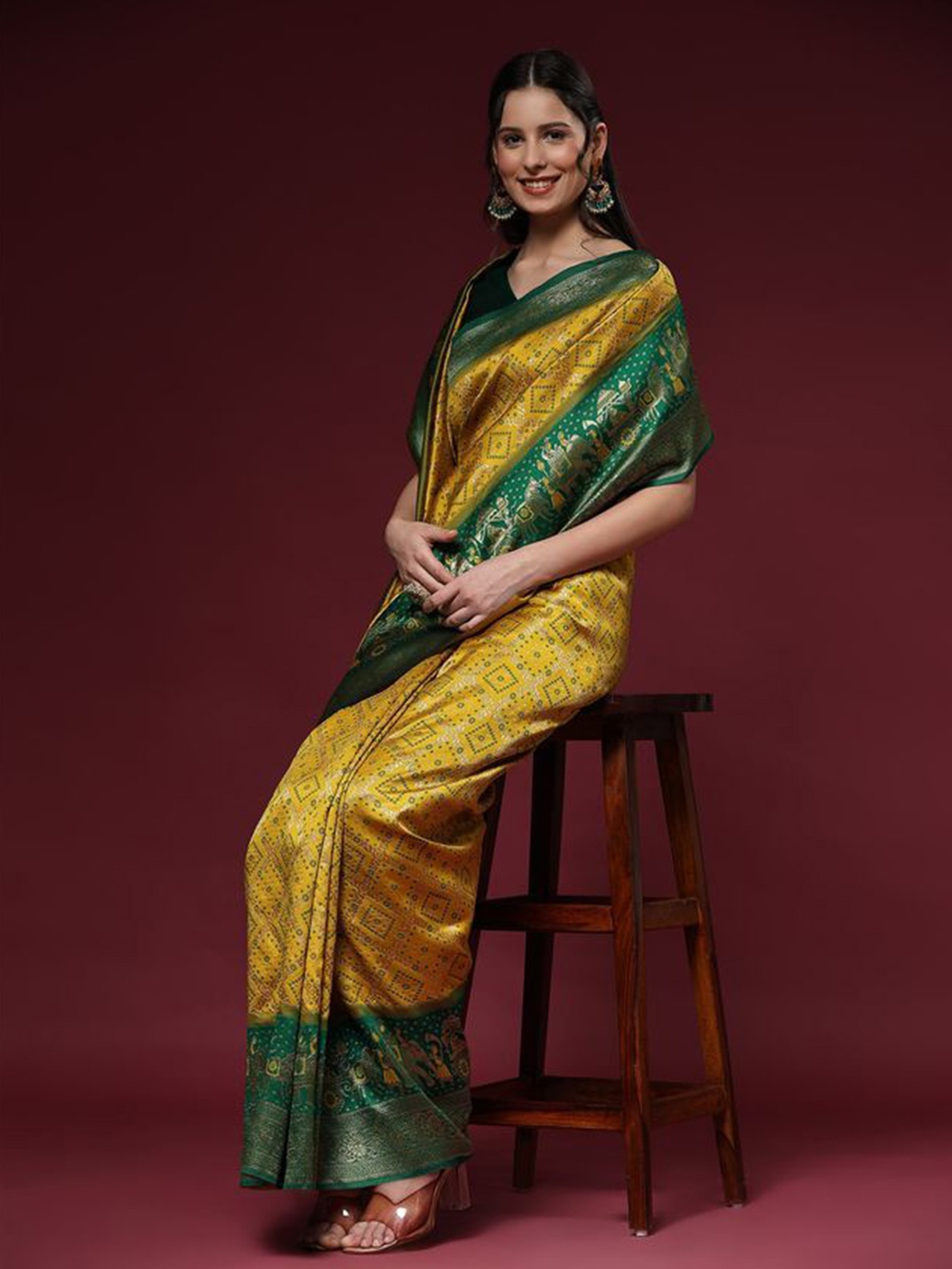 

Exclusiva Woven Design Zari Kanjeevaram Saree With Unstitched Blouse, Yellow