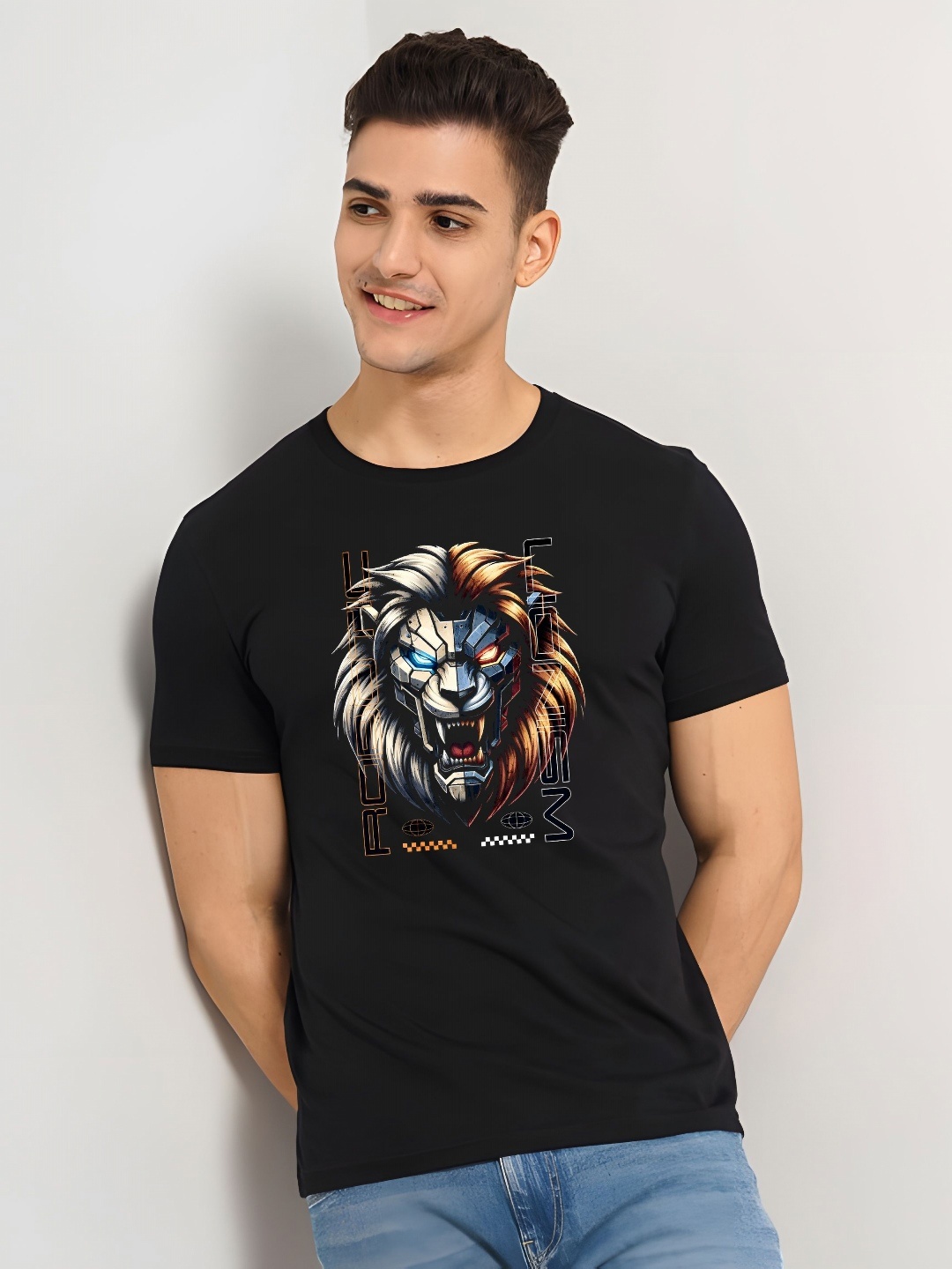 

THE BEETEL HOUSE Men Graphic Printed Round Neck Cotton T-shirt, Black
