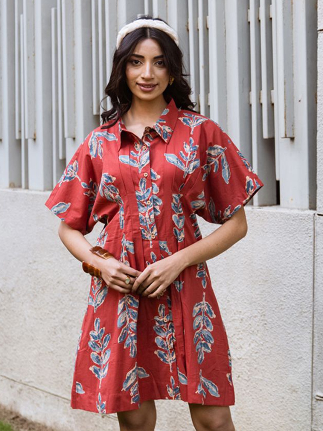 

ARAVALII Women Floral Print Shirt Style Dress, Red