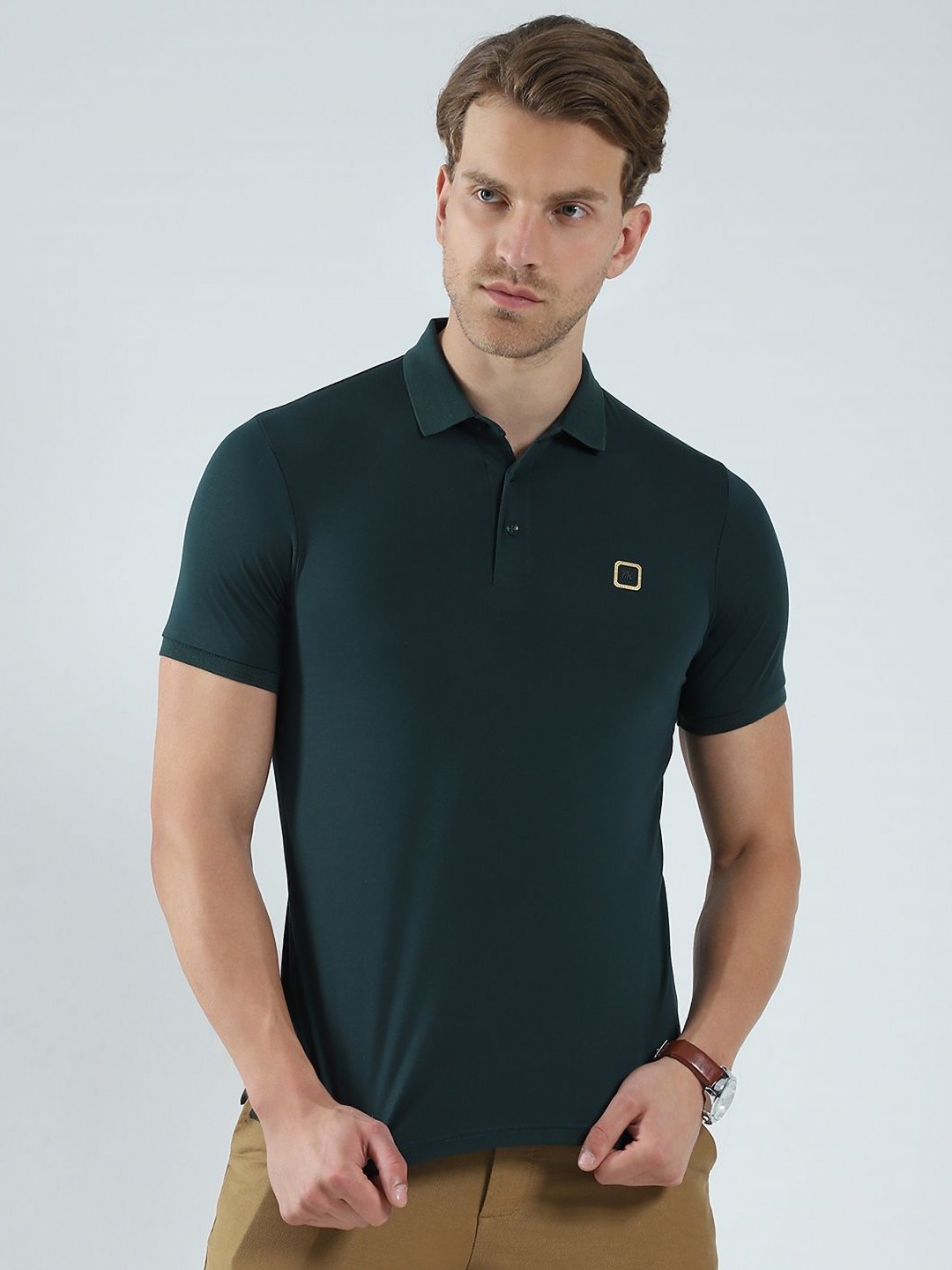 

Monte Carlo Men Solid Polo Collar Cotton T-shirt, Teal