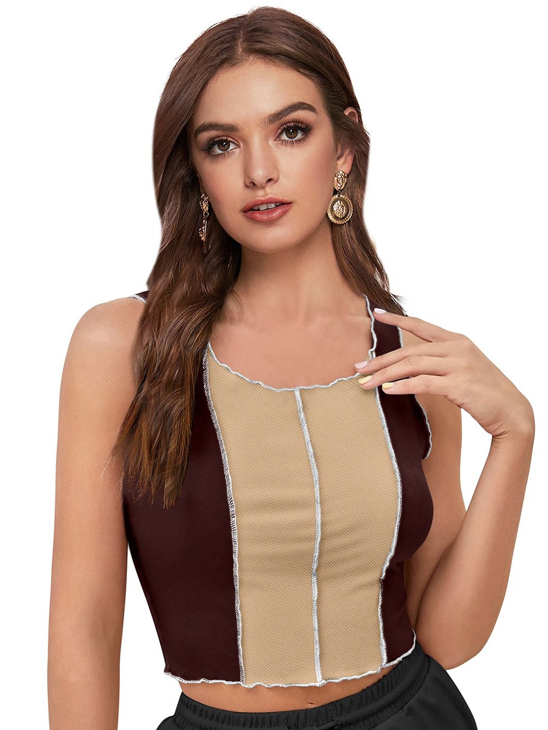 

S.K.C Women Fitted Crop Top, Coffee brown