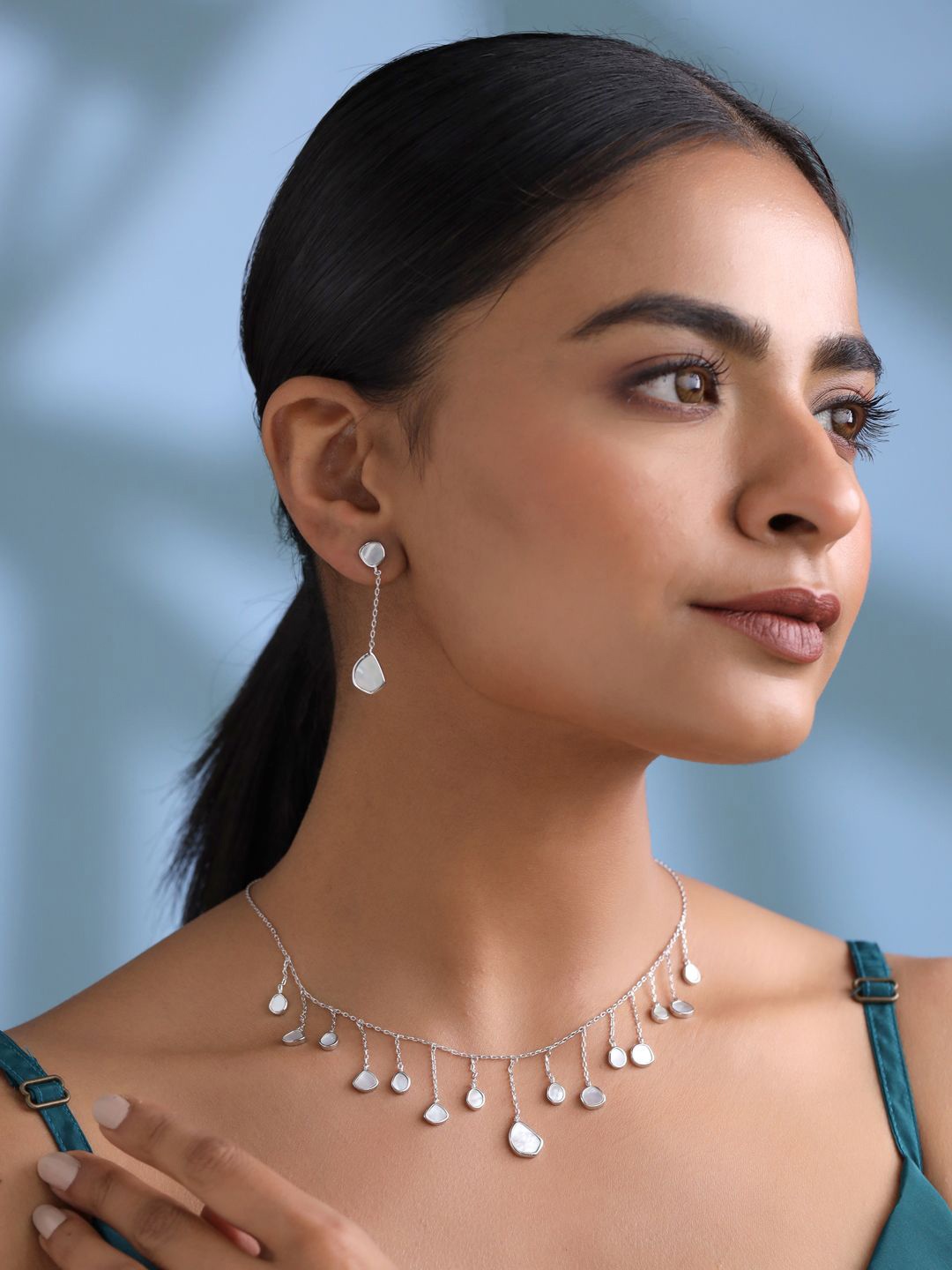 

Kicky And Perky 925 Sterling Silver-Plated Layered Pearls Studded Chain