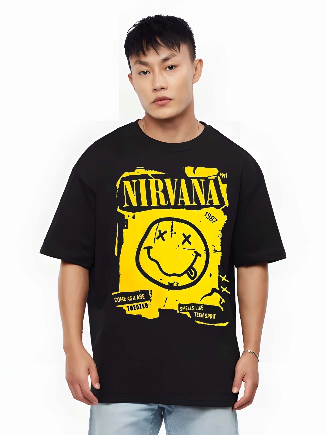 

THE BEETEL HOUSE Men Graphic Printed Round Neck Cotton Oversized T-shirt, Black