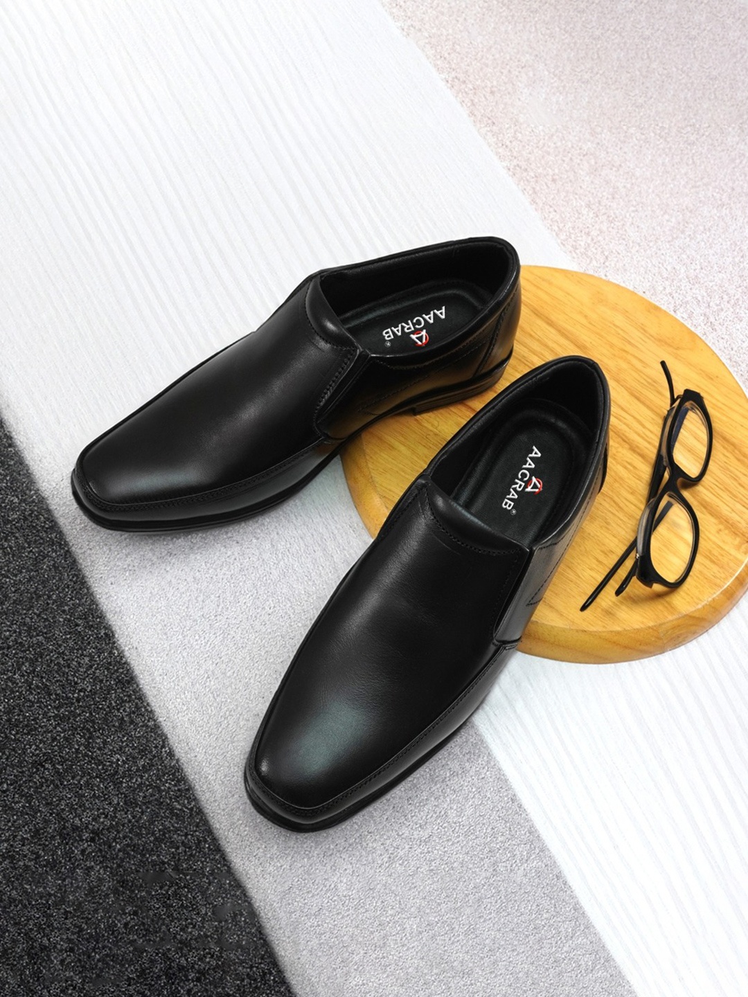 

AACRAB Men Leather Formal Slip-Ons, Black