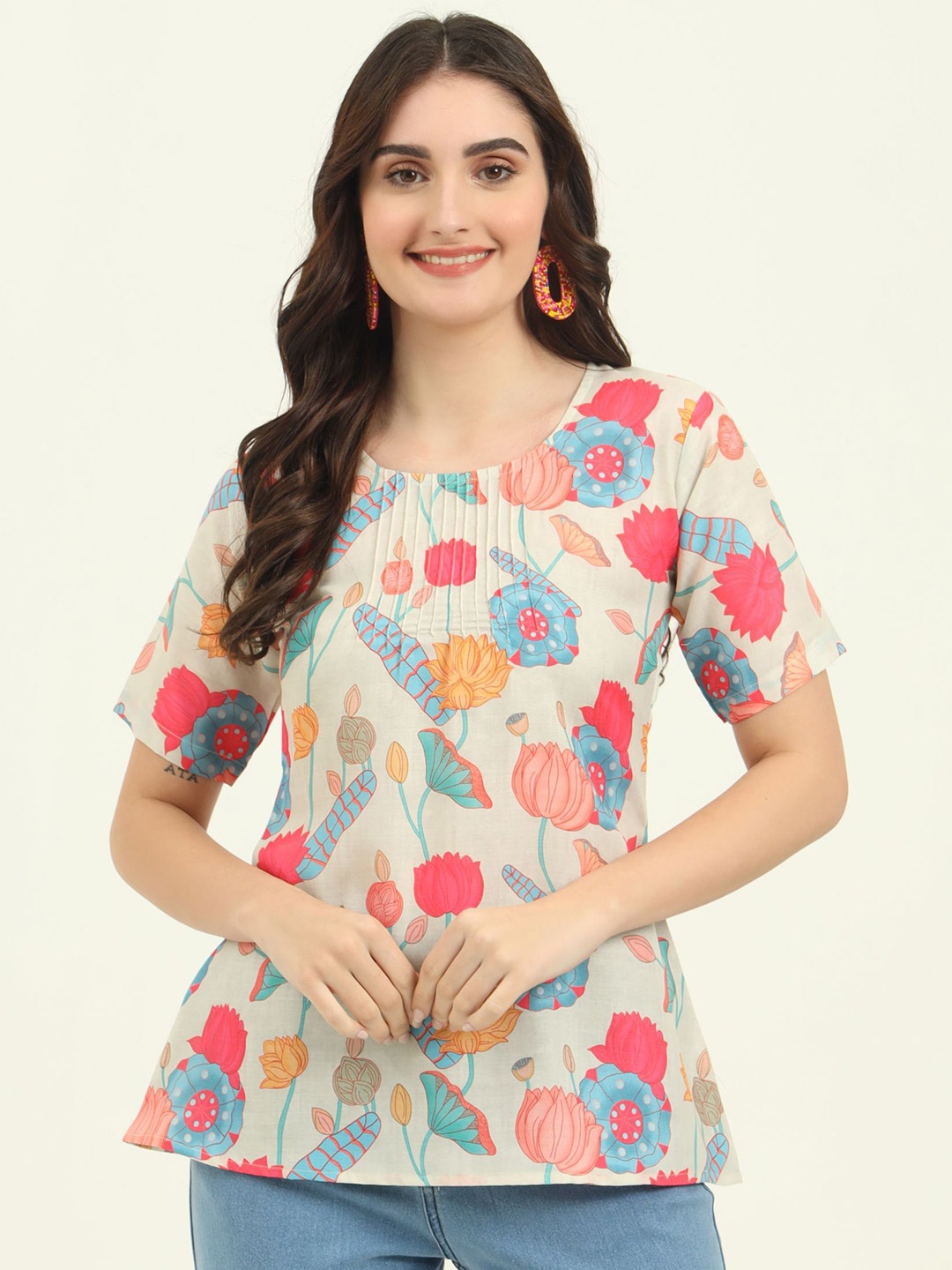 

REVOSAA Women' Floral Printed Kurti, Yellow
