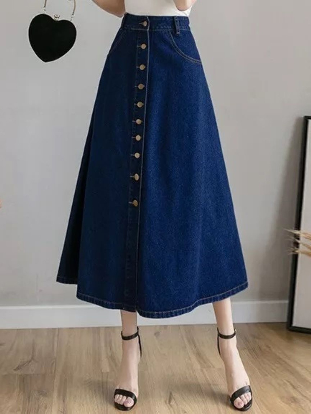 

Tripursundari Fashion Women A-Line Midi Denim Skirt, Navy blue