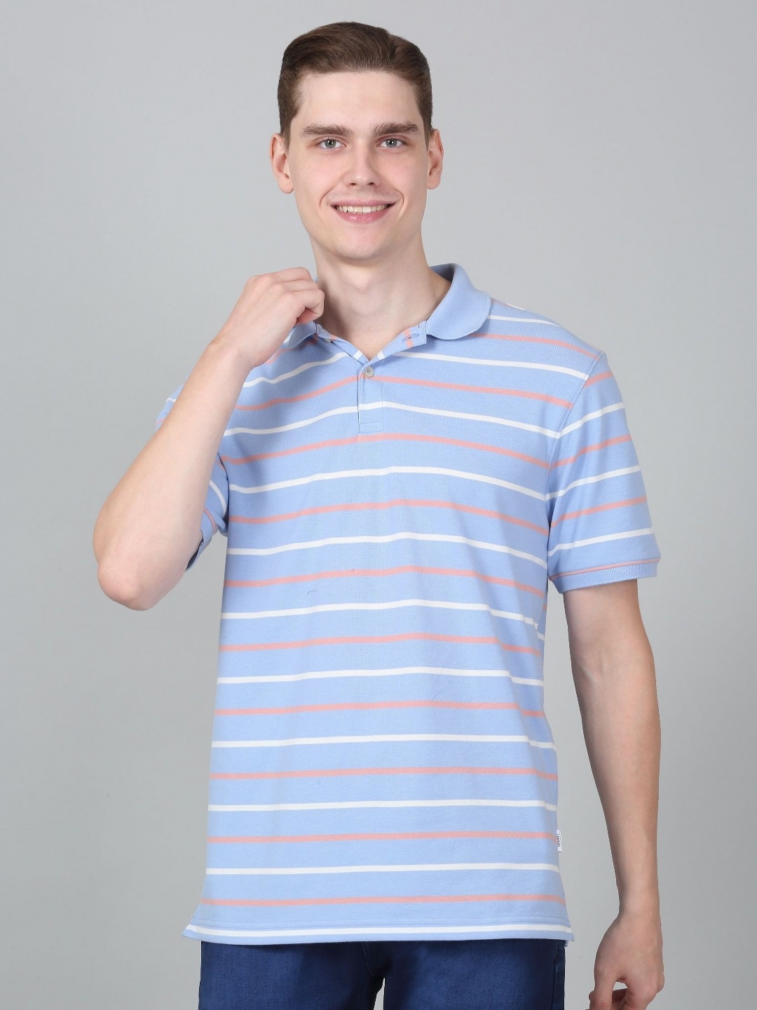 

Cantabil Men Striped Polo Collar Cotton T-shirt, Blue