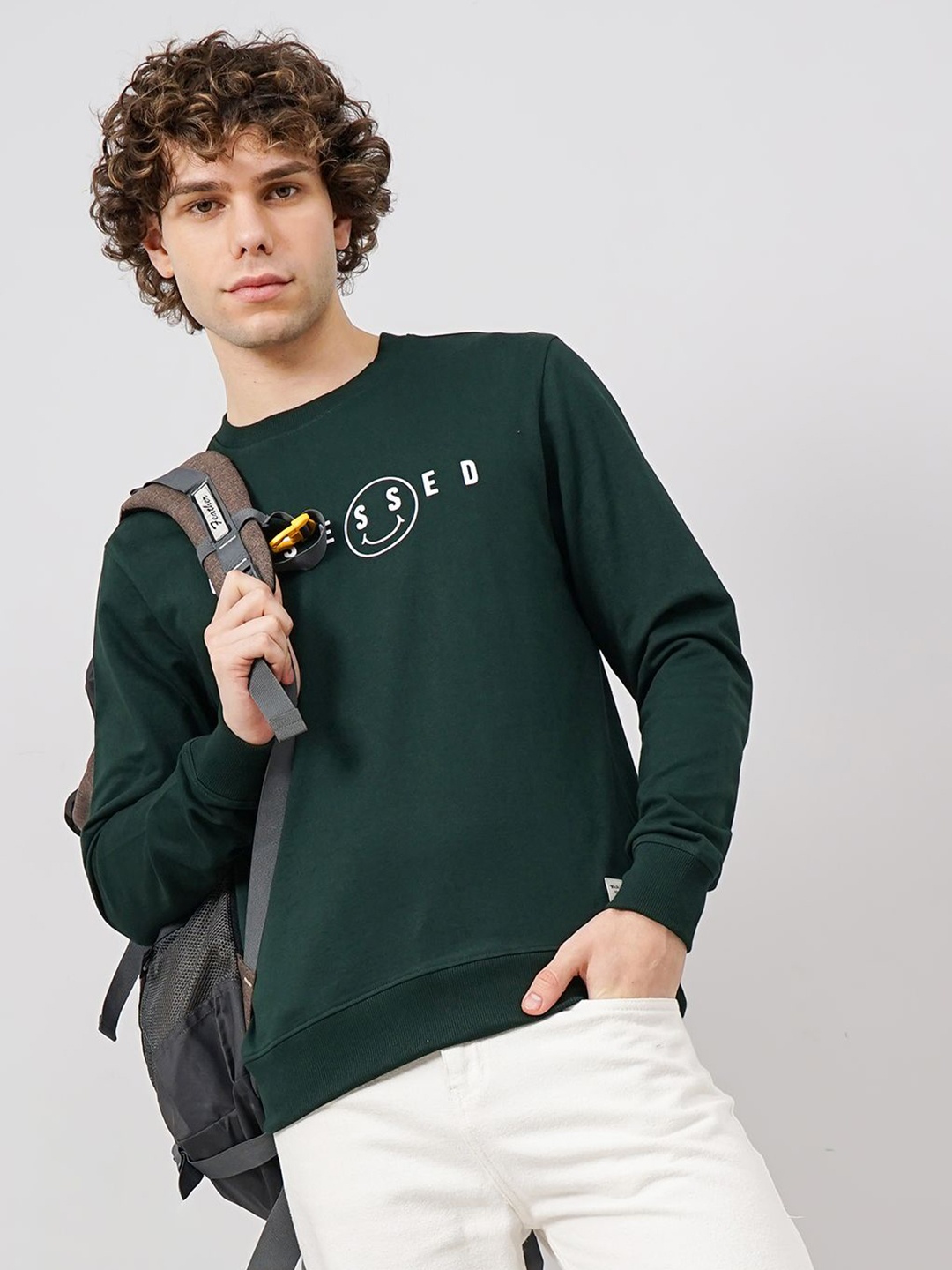 

Genoa Men Printed Round Neck Long Sleeves Pullover Sweatshirt, Green